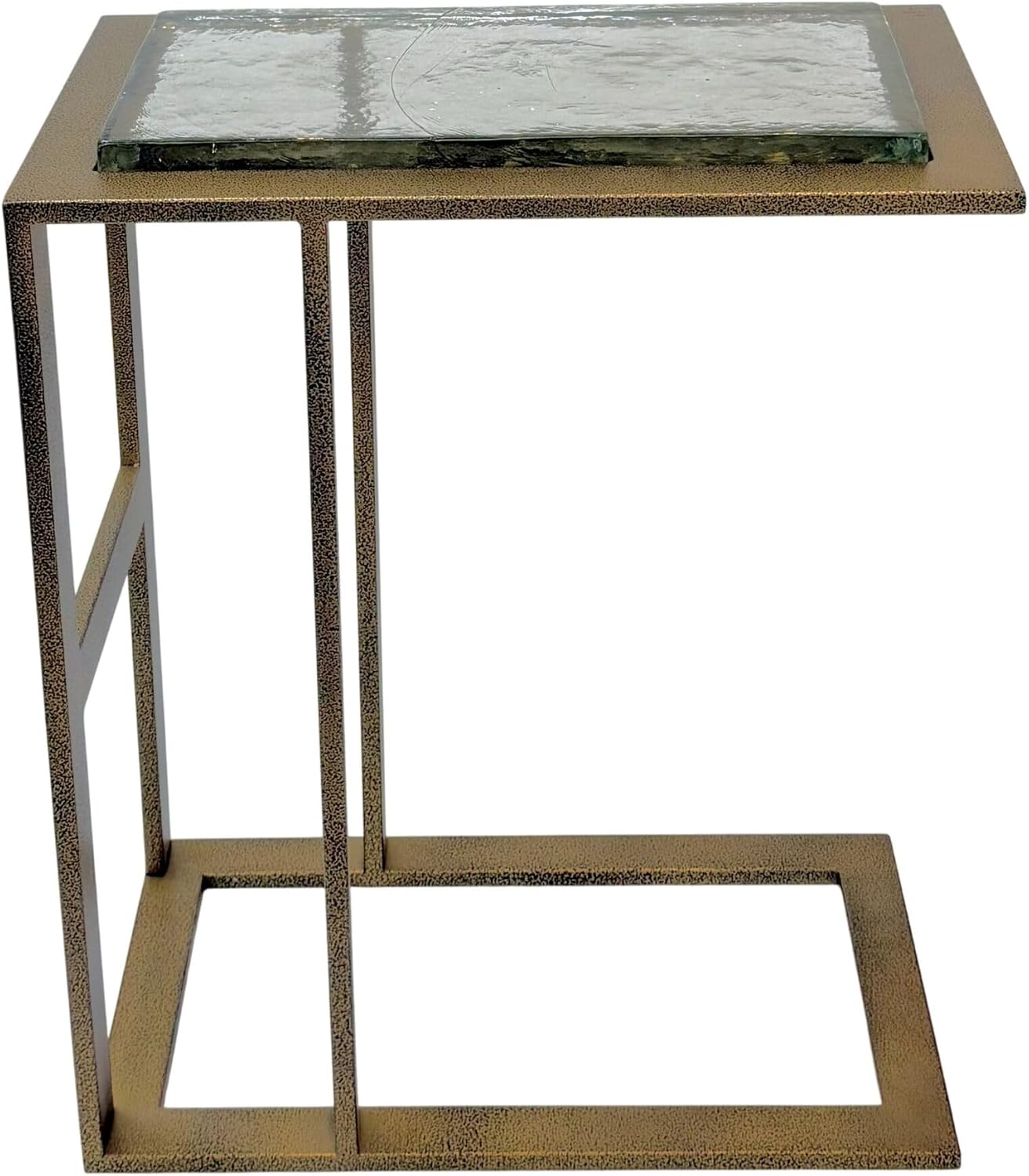 Carolina Chair & Table Castella C Shaped End Table - Powder Coated Iron Frame and Glass Top Accent Table Antique Brass Finish Modern Compact Furniture for Bedroom, Living Room (Bronze)