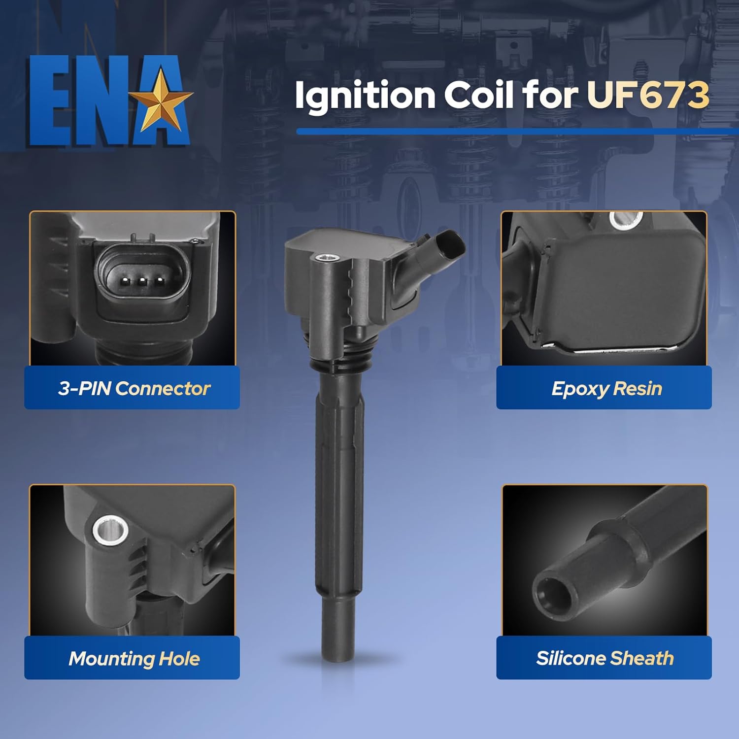 ENA Ignition Coil Pack UF673 Compatible with Dodge Dart 2013-2016 Jeep Renegade 2015-2018 Fiat 500 Turbo 500L 500X 2012-2020 1.4L L4 Coils Set of 4 Replacement for 68081914AA 68081914AB 68081914AC