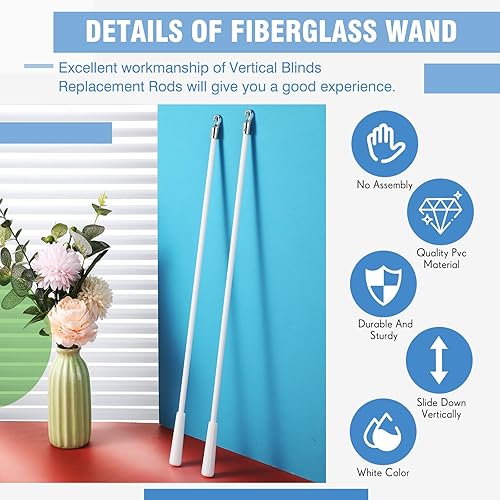 Miniatura 3 de Bokon 2 piezas de varilla de fibra de vidrio blanca para persianas verticales, piezas de repuesto para persianas con gancho y asa, varilla