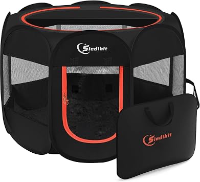 Siedihit Black Dog Cat Playpen, Puppy Pet Playpen Indoor for Small Dog