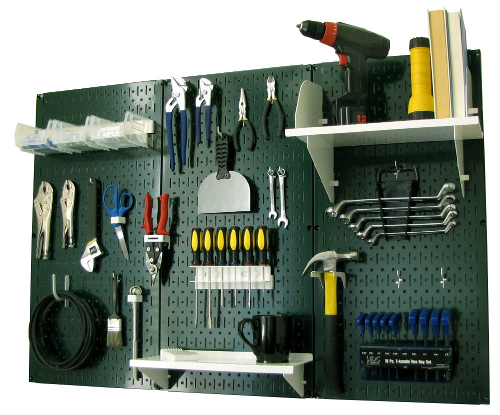 Wall Control Pegboard Organizer 4 ft. Metal Pegboard Standard Tool Storage Kit with Green Toolboard and White Accessories — image 1