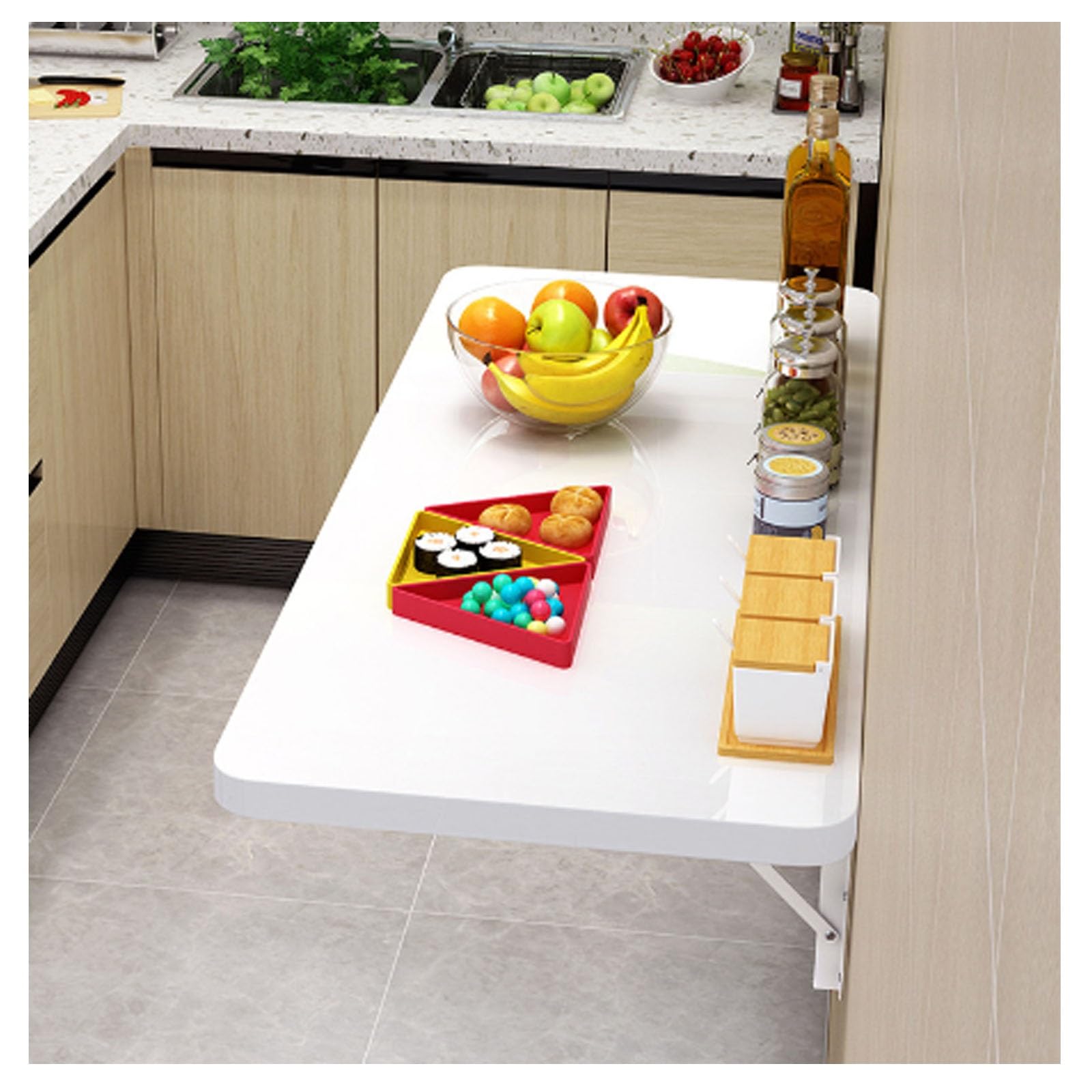 ZHANGGL Wall Mounted Folding Table for Laundry Room Study Bedroom & Balcony Easy to Clean Round Edge Design Space Saving White (90x50cm / 35.4x19.6in)