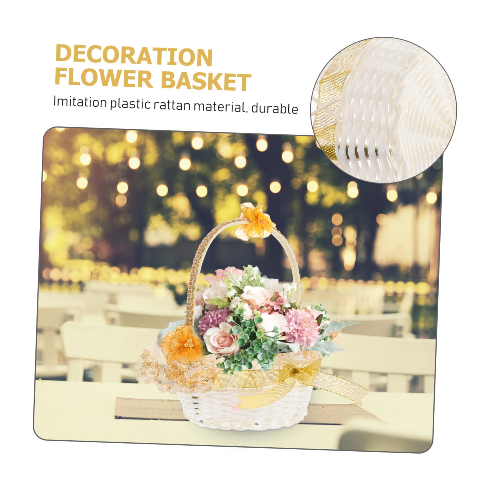 Abaodam 2stücke Hochzeitsblumenkorb Mit Spitzenrand Handlicher Eleganter Streukorb Für Blumenkinder Imitation Rattan Design Leicht Tragbar Für Hochzeiten Feiern Und Feste