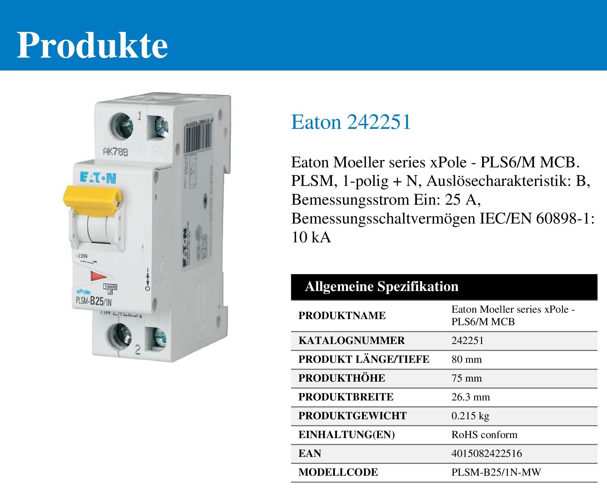 Eaten eatlsmb251 N disyuntor 25 A/1 N/B