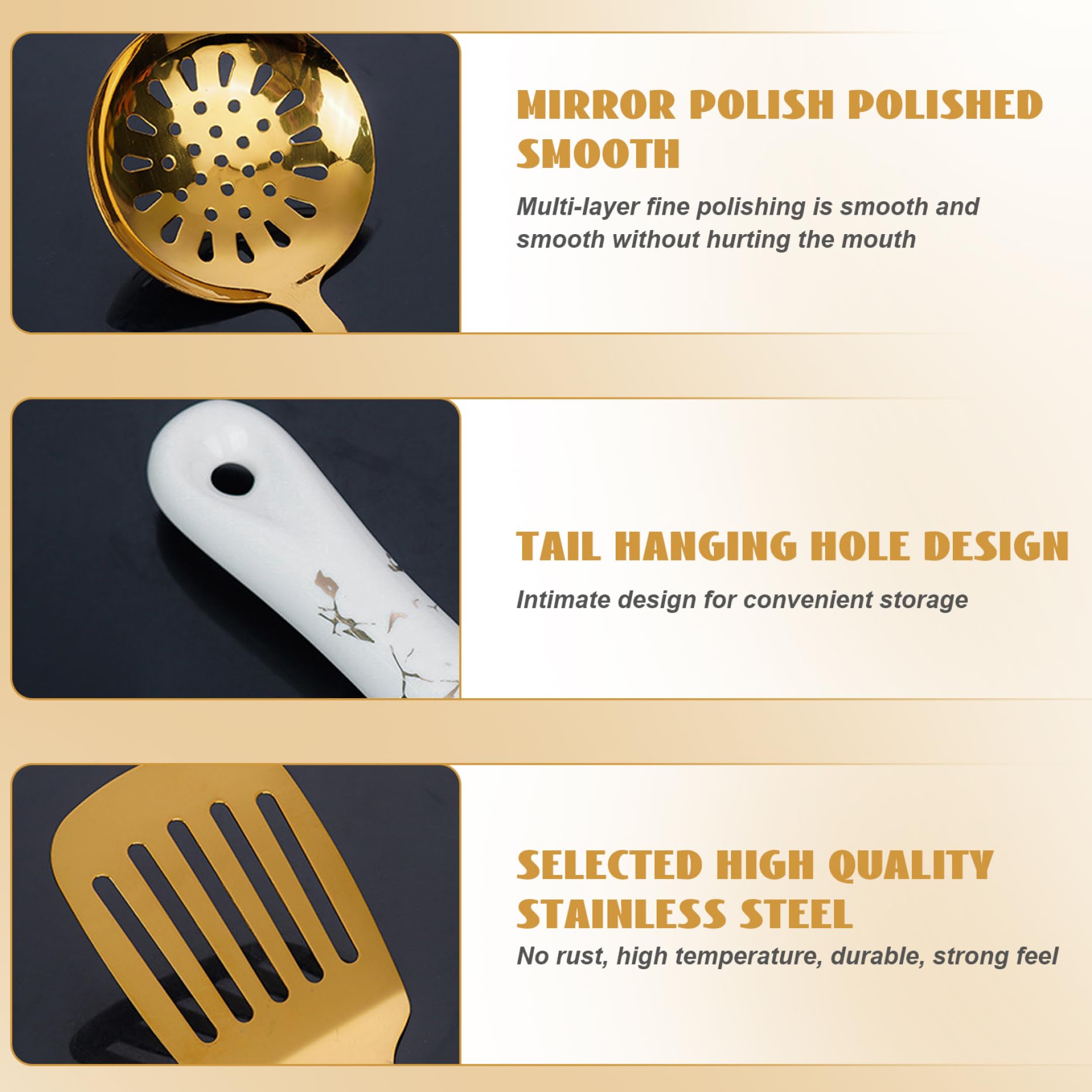 7 pezzi/set di utensili da cucina set utensili in oro in acciaio inossidabile per cucinare con supporto per la lavastoviglie per la lavastoviglie di attrezzi da cucina metallo comprendon