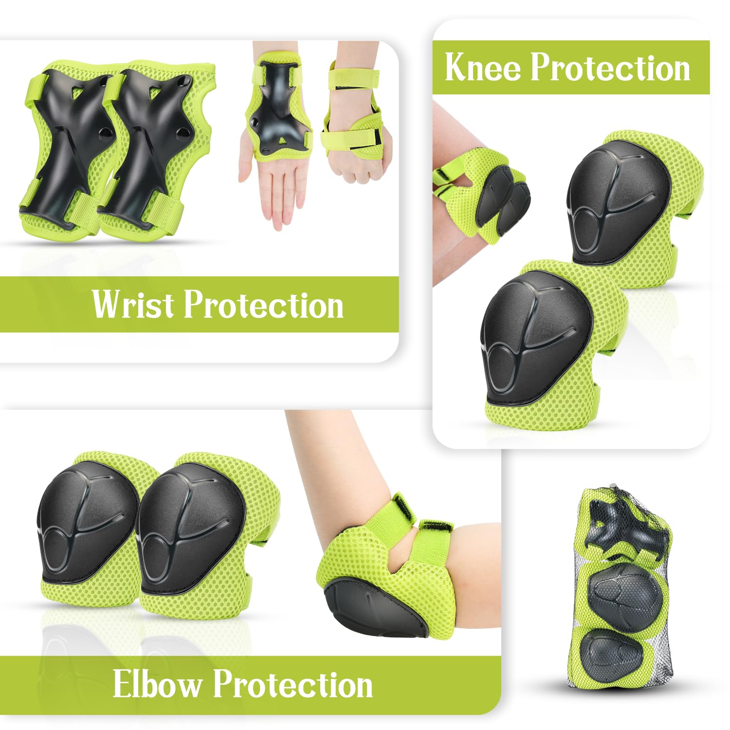 Kids Knee And Elbow Pads ,6pcs Wrist Guard Knee And Elbow Pads for Children Kids Sports Protective Gear Set including Mesh Bag for Skateboard Roller Skating - Image 4