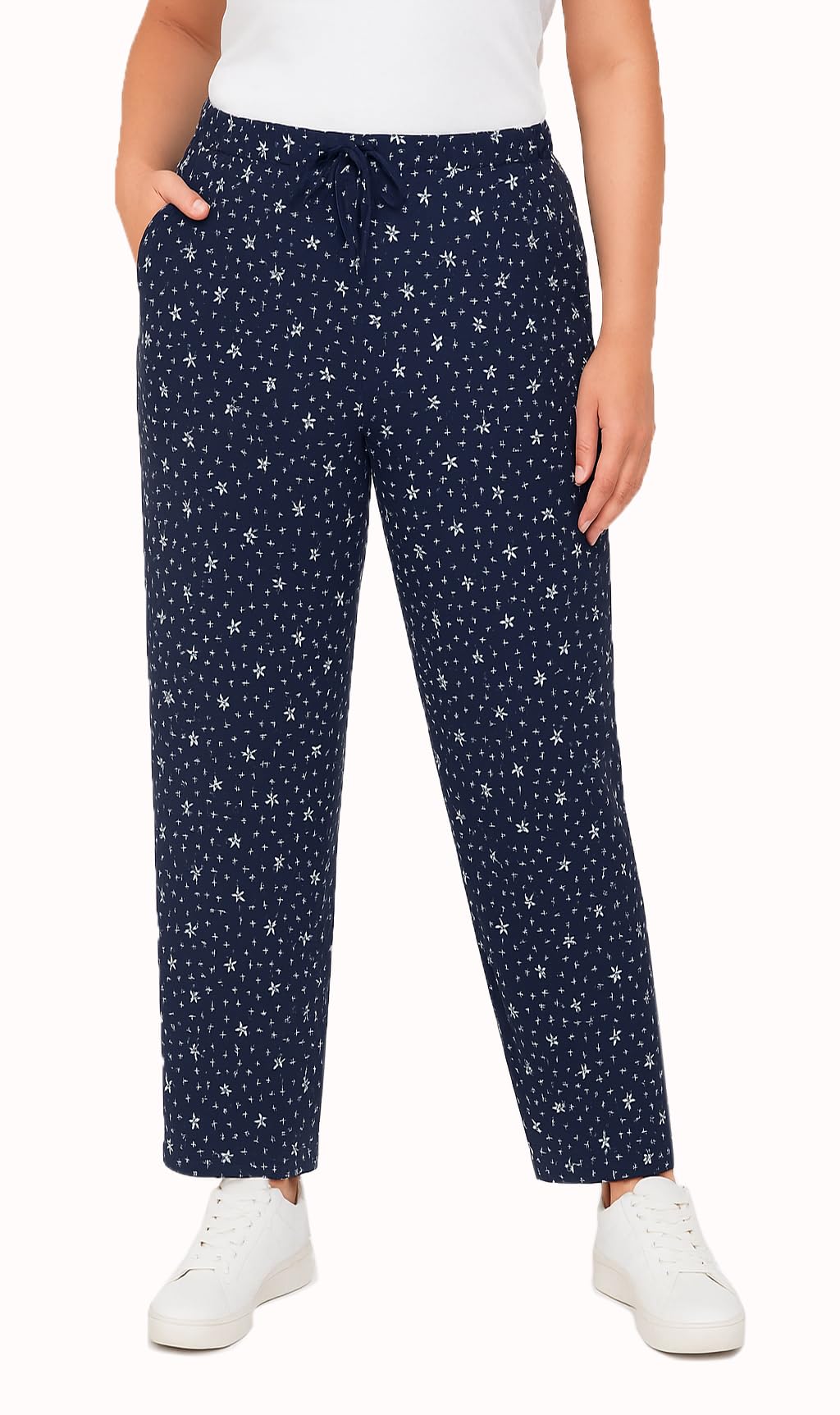 Kendindza Pantalones de verano para mujer, largos, ligeros, estilo informal, con flores, de algodón