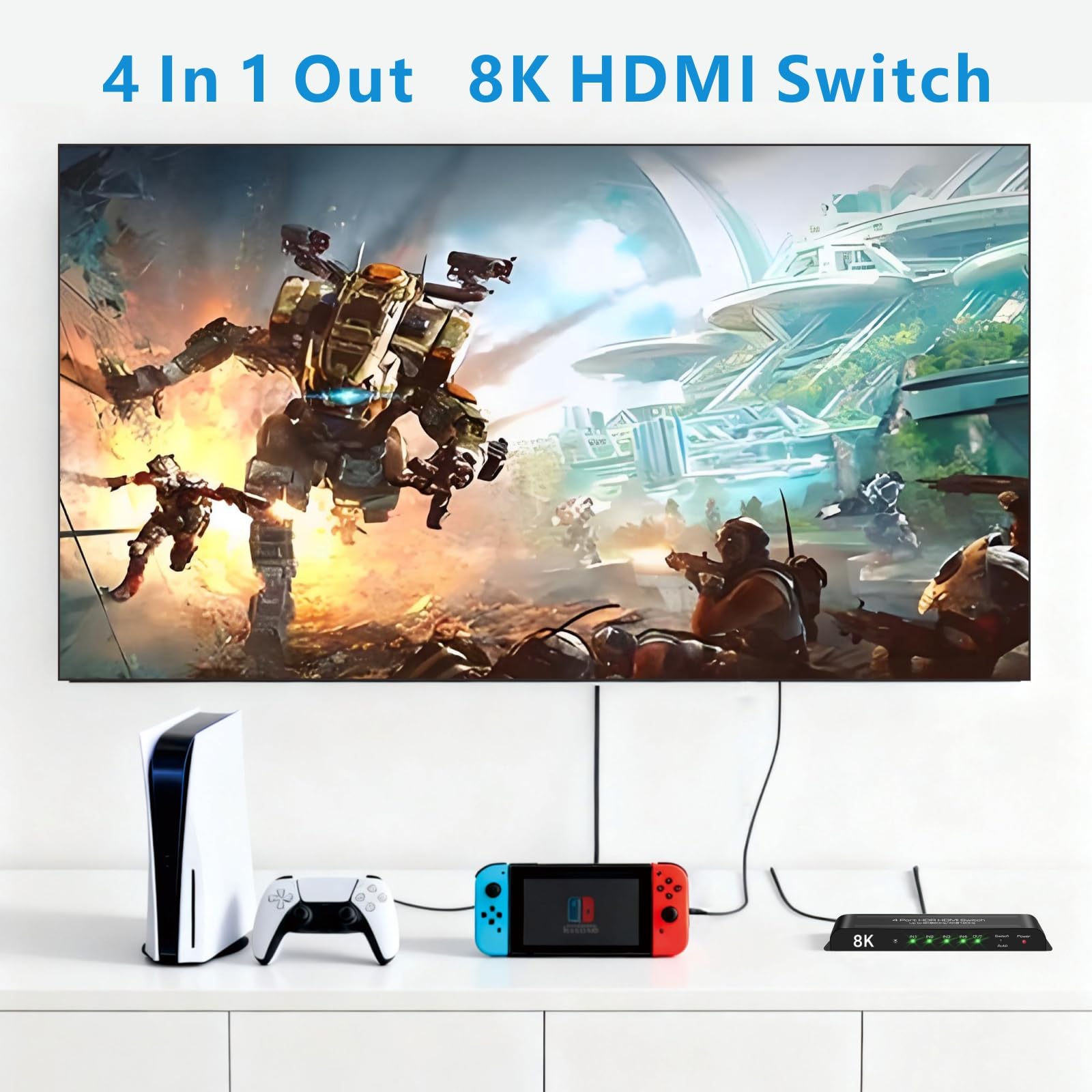Conmutador HDMI 8K 4 en 1, salida 4K a 120Hz, compatible con HDR10+, Dolby Vision, Dolby Atmos, VRR, ALLM, CEC