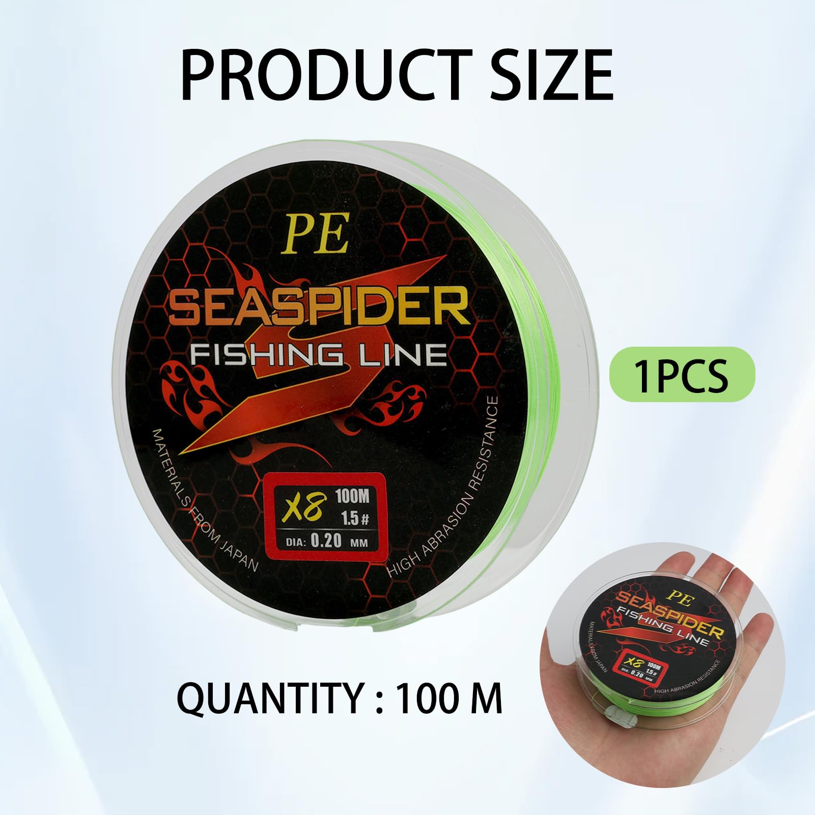100m Tresse Fil de Peche 8 brins fluorocarbone, pour la Pêche au Lancer et Jigging, Couleur Vert pour Visibilité Accrue, Haute Flexibilité et Résistance à l'abrasion