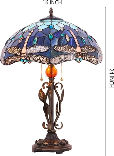 Miniatura 6 de Tiffany - Lámpara de mesa con vitrales, luz de lectura de escritorio de 16 x 16 x 24 pulgadas, hoja de metal para dormitorio, sala de estar, oficina