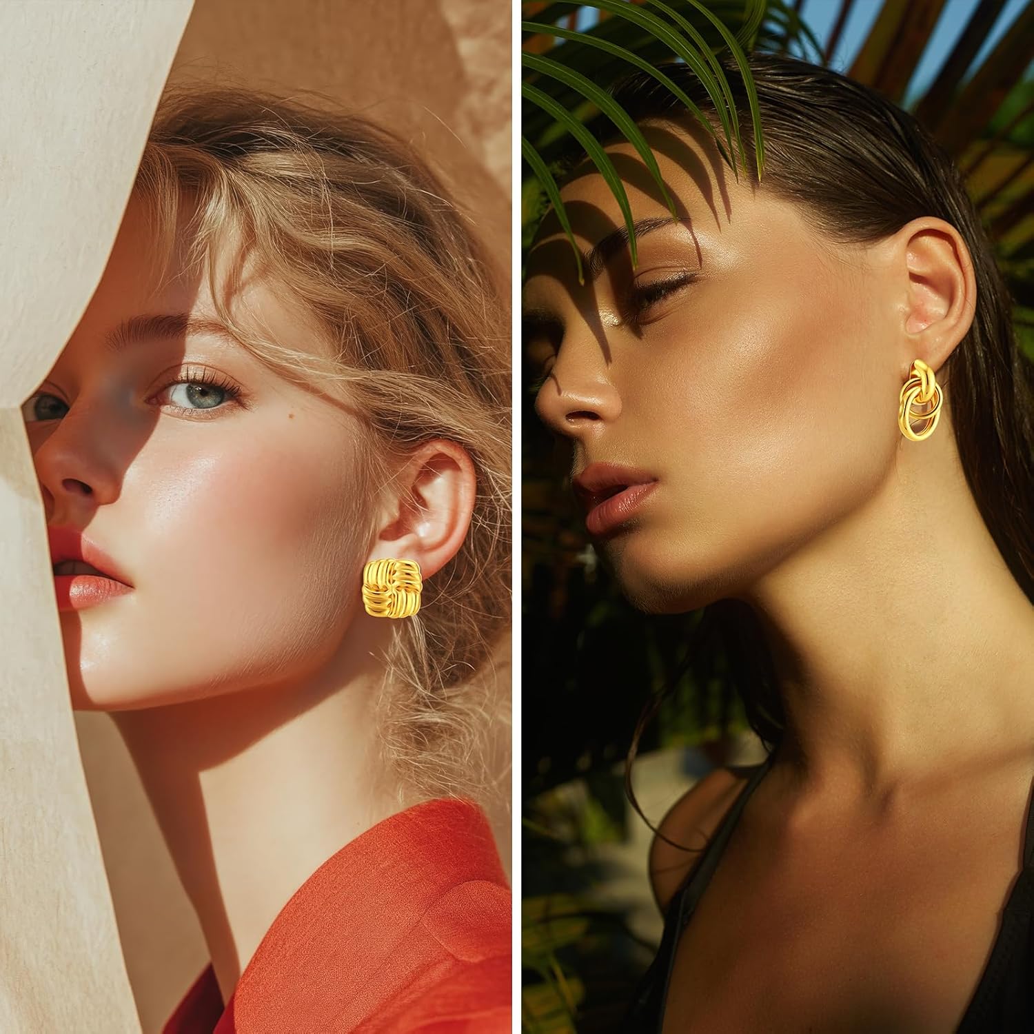 6 Pairs Chunky Gold Statement Earrings Set for Women Gold Geometric Hoop Dangle Earrings Knot Flower Stud Drop Trendy Gift - Image 6