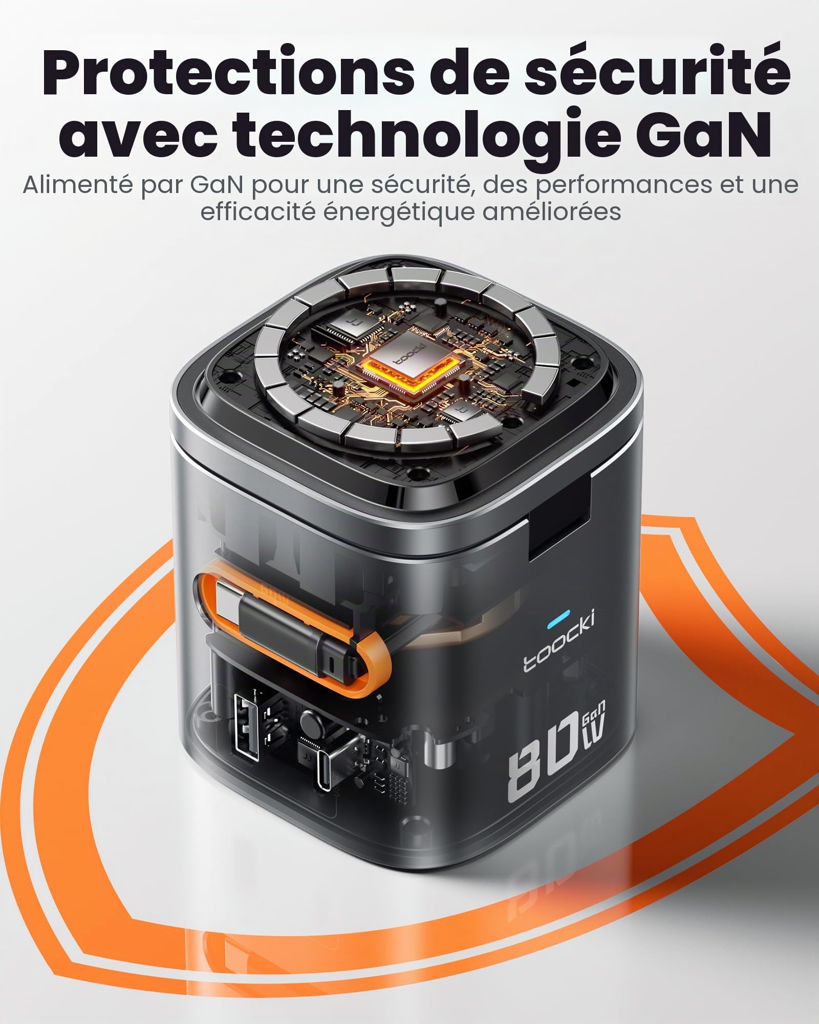toocki Station Charge 80W GaN, 6 en 1 Chargeur avec Câble Rétractable USB-C | GaN USB-C et USB-A, PD Charge Rapide, Design Tout-en-Un Idéal Bureau/Maison/Voyage, pour iPhone 17/Galaxy S26/Watch/AirPods