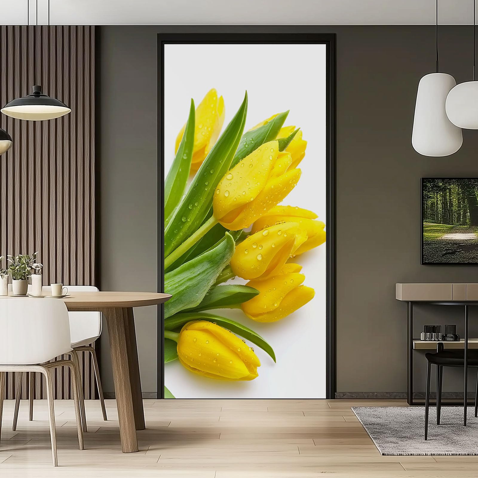 Naklejki na drzwi z motywem kwiatów, 80 x 210 cm, proste kwiaty, fotografia, PCW, samoprzylepna, fototapeta, biało-żółta, wodoszczelna, winylowa, zdejmowana naklejka na drzwi, do łazienki, pokoju