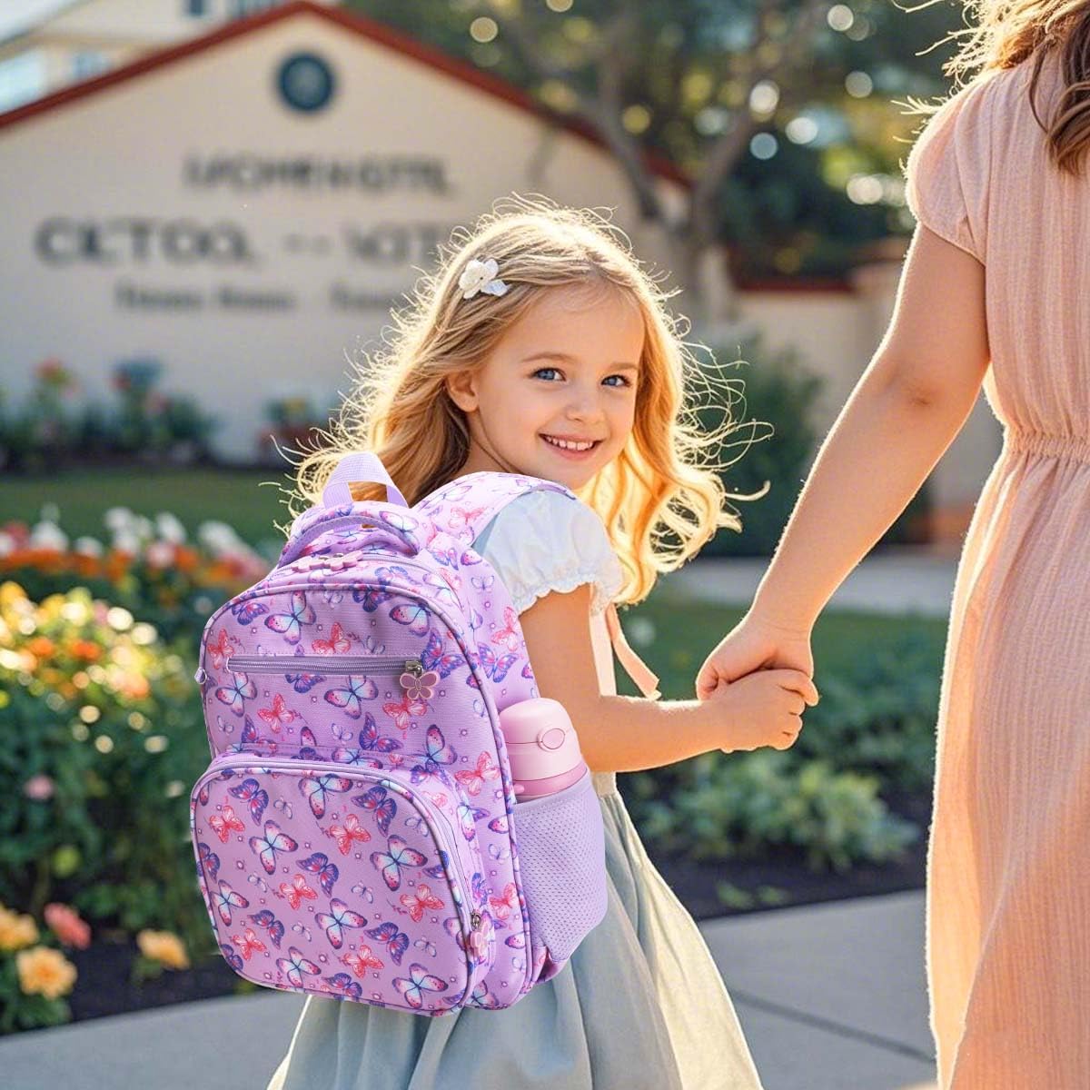 RHCPFOVR Kids Backpack for Girls - Girls Backpack 3-8 Ages Butterfly for Kids 15 Inch School Bookbag for Kindergarten Elementary School Bookbag for Girl 1st 2nd Grade - Image 4