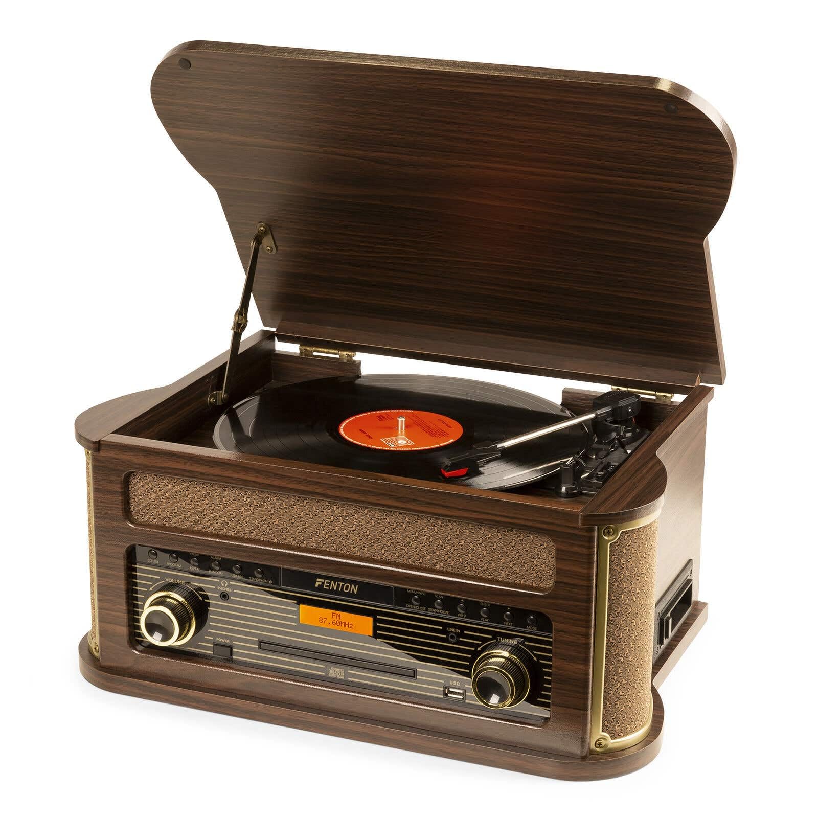 Fenton Memphis - Tocadiscos con Bluetooth y Dab+ Acabado marrón Oscuro