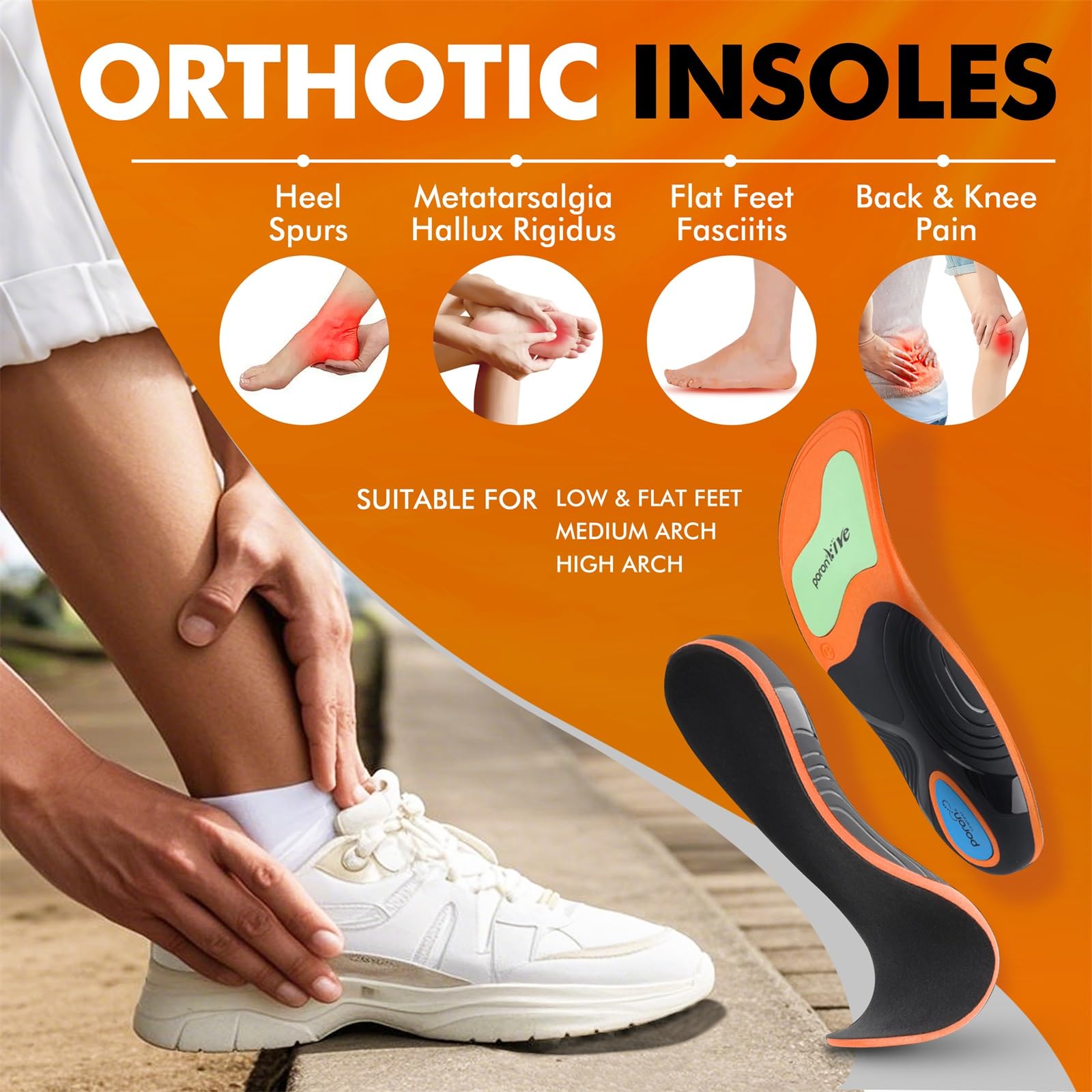 Plantillas Ortopedicas Fascitis Plantar para Pies Planos, Arco Cavo, Espolon Calcaneo y Dolor de Espalda