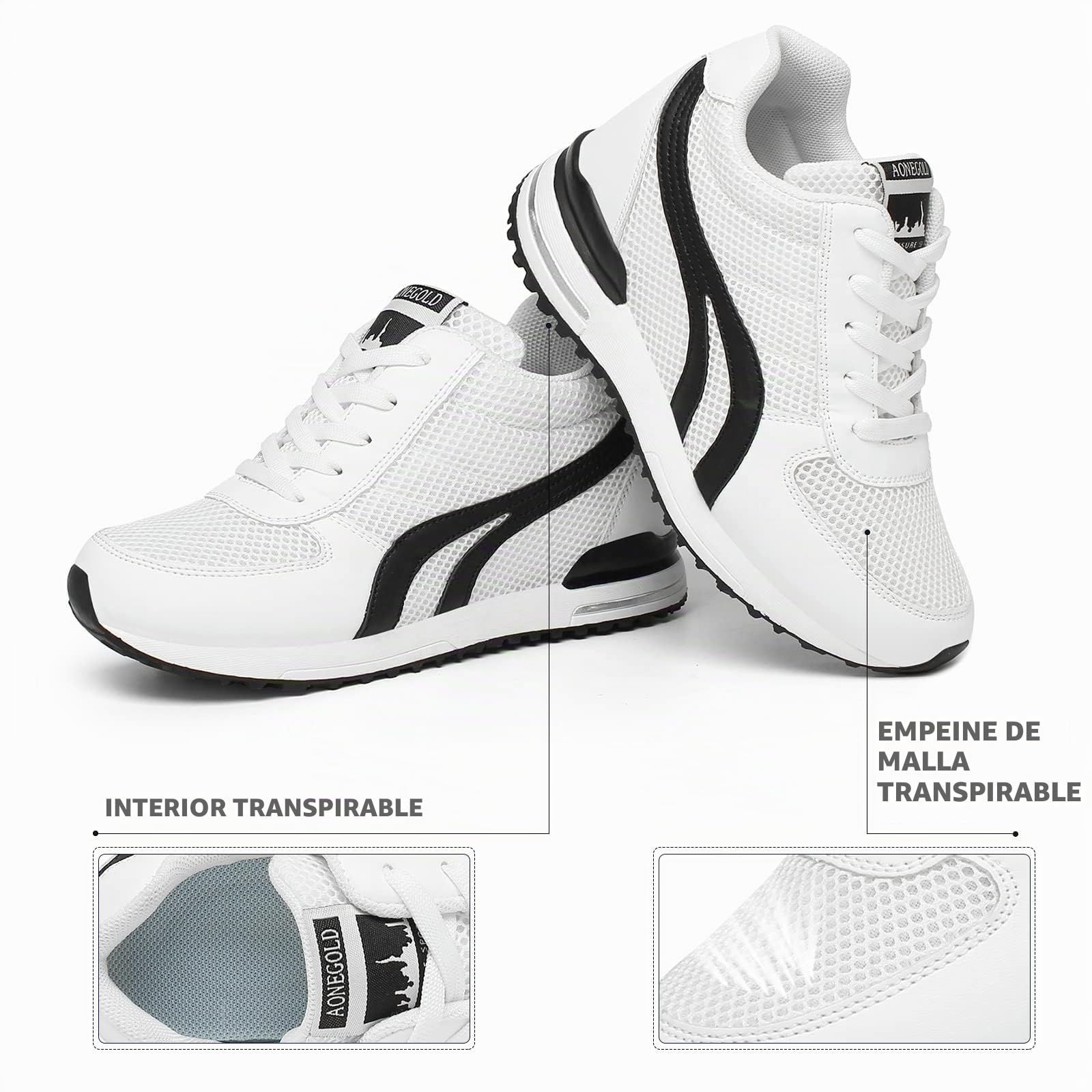 AONEGOLD Zapatillas de Cuña para Mujer Zapatillas de Deporte Zapatillas Altas Primavera/Verano Tacón Cuña 7CM