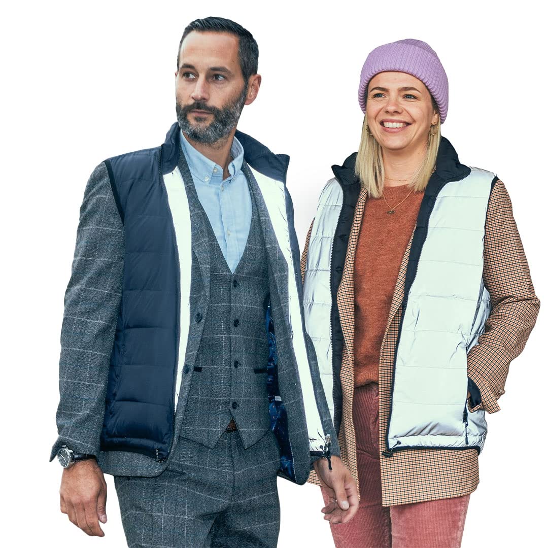 gofluo. - Reverse Bodywarmer - Reflektorweste - Sicherheitsweste - Fluo Warnweste - Reflektierende Jacke - Sichtbar im Dunkeln für Wanderer, Joggen, Fahrrad - Navy - S