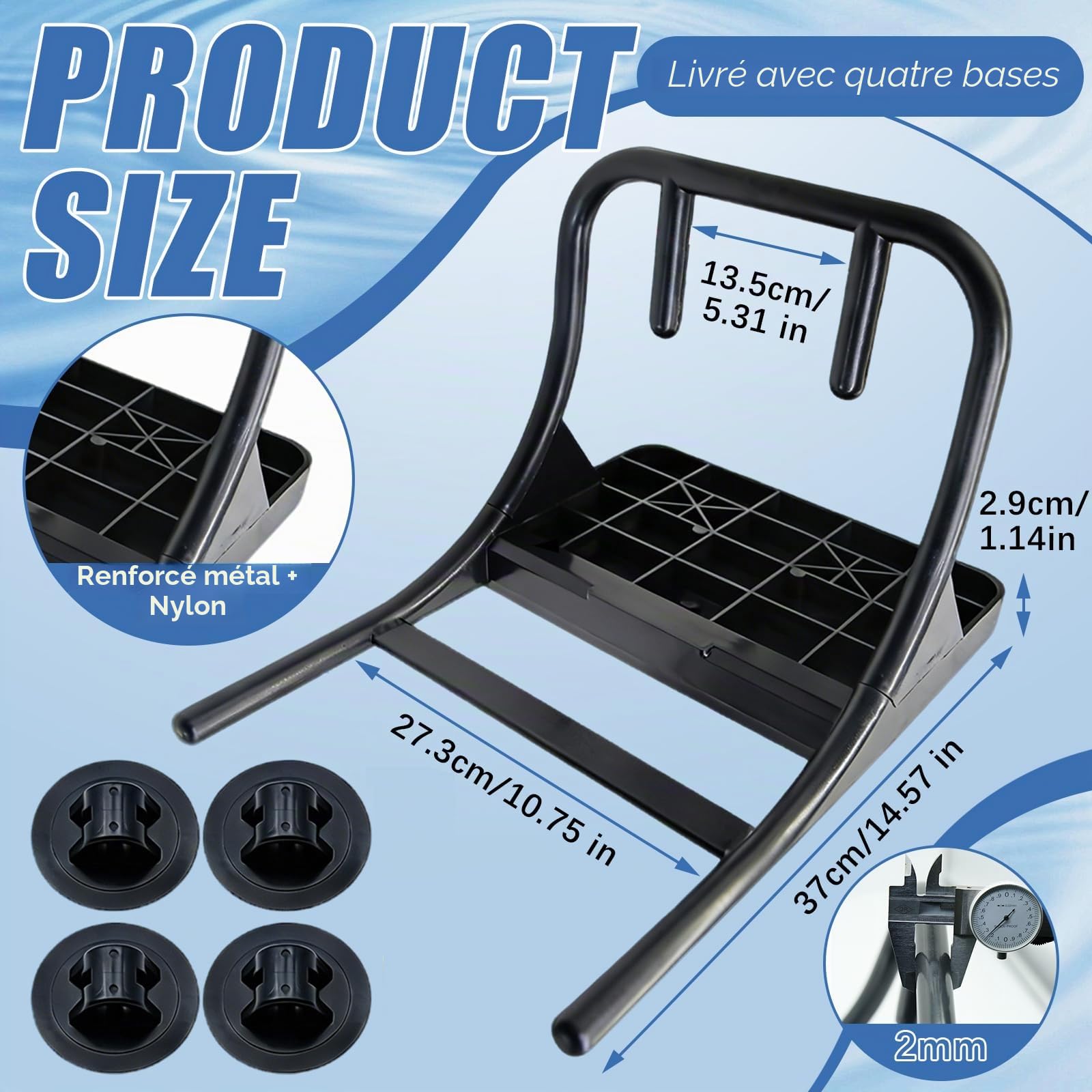 Support de moteur pour bateau pneumatique, kayak, bateau gonflable, bateaux de pêche, en PVC, noir, montage sur bateau