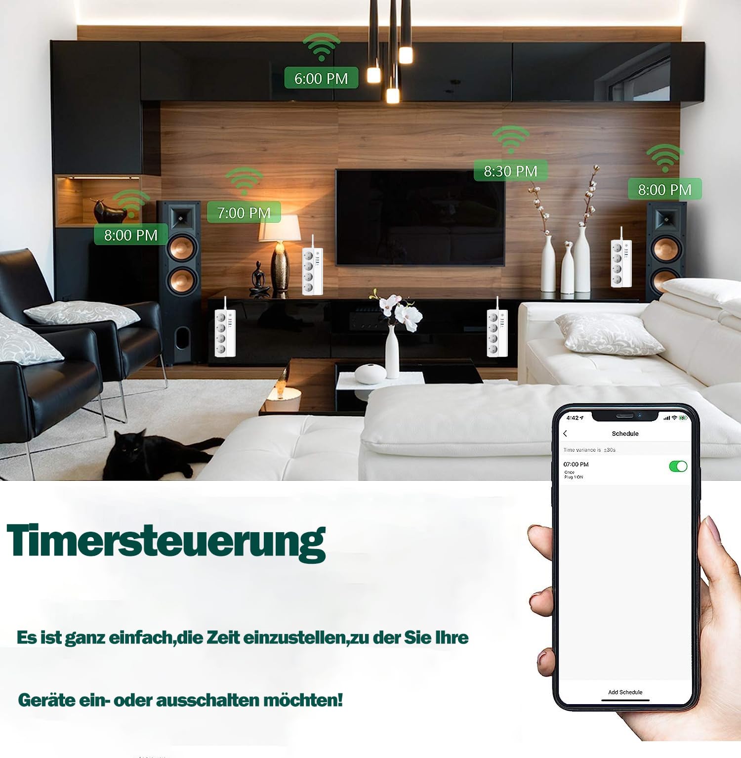 UseeLink Smart - Regleta con 4 enchufes de 16 A, 3 puertos USB y 1 conector tipo C, enchufe múltiple conmutable individualmente, compatible con Alexa, Google Assistant, Smart Life, Tuya acceso remoto