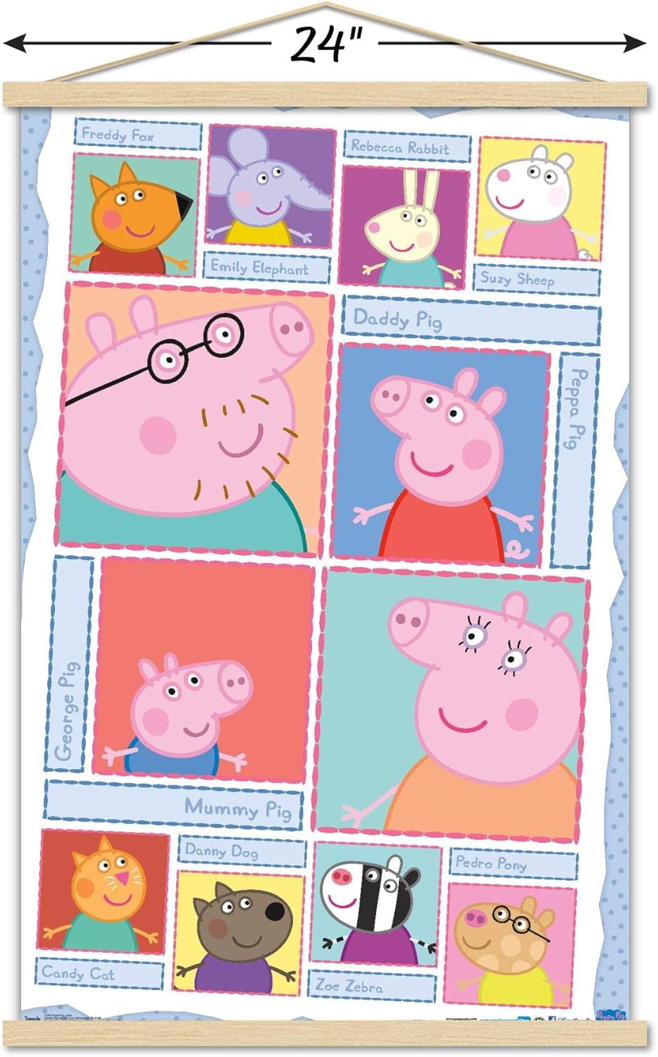Trends International Peppa Pig - Grid Wall Poster, 22.37" x 34.00", Print and Beechwood Hanger Bundle