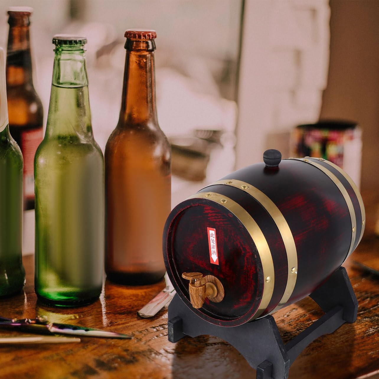 Luxshiny 1pc Antique Beer Barrel Dispenser for Home Bars Rustic Pine Design for Entertaining and Decor for Wine Beer Lovers