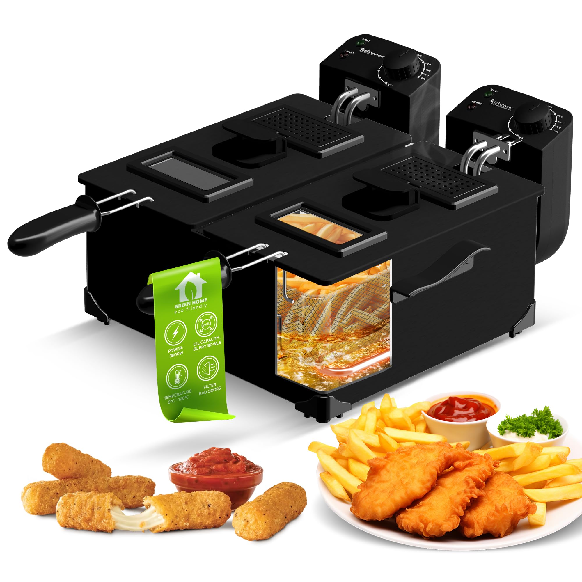 Freidora doble de zona fría / 2x 3L / con contenedor de aceite extraíble (apto para lavavajillas) / acero inoxidable