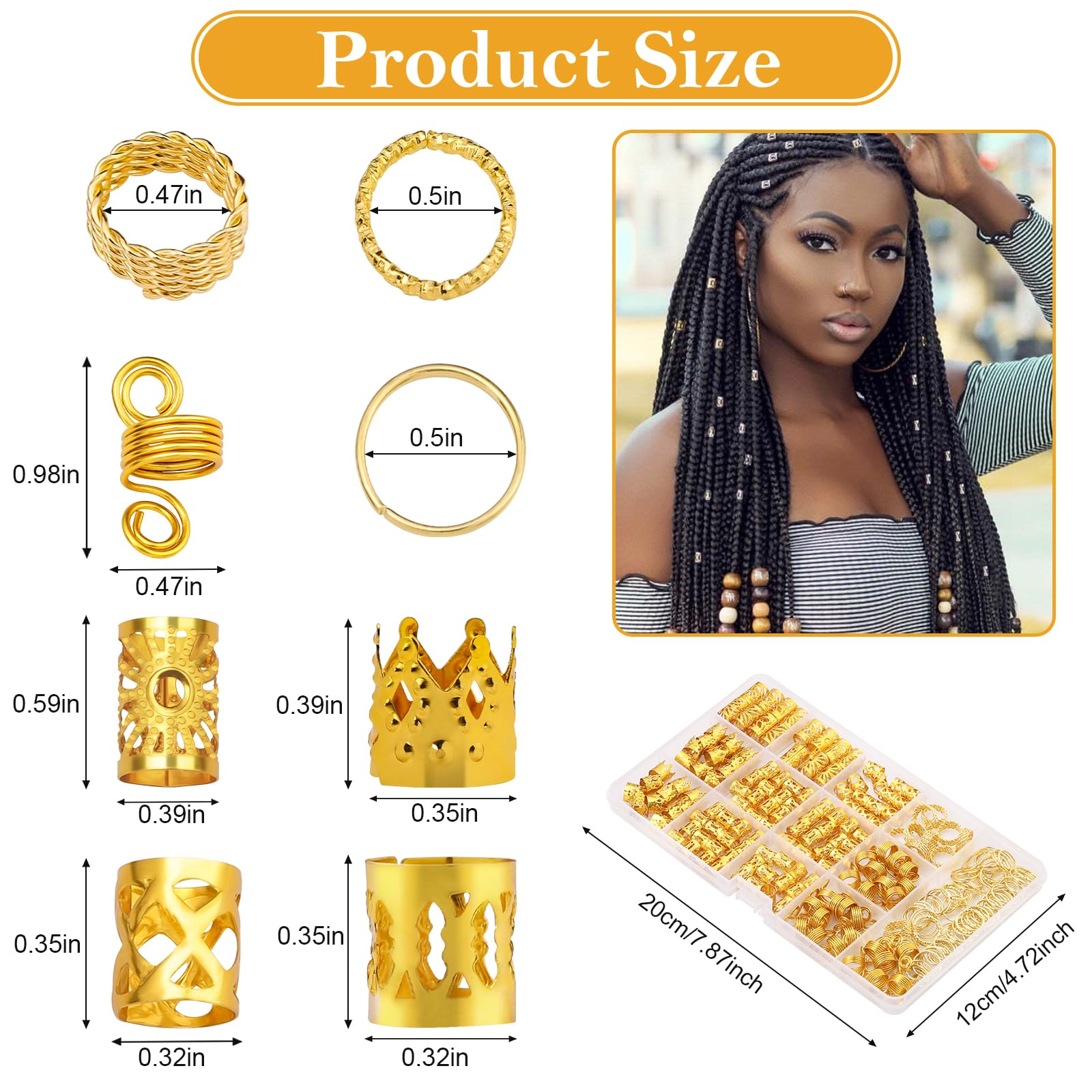Etercycle 262pcs Hair Jewellery for Braids Gold Dreadlock Beads Locs Accessories Hair Charms Rings for Women Girls Hair Braids Decoration (Gold) - Image 2