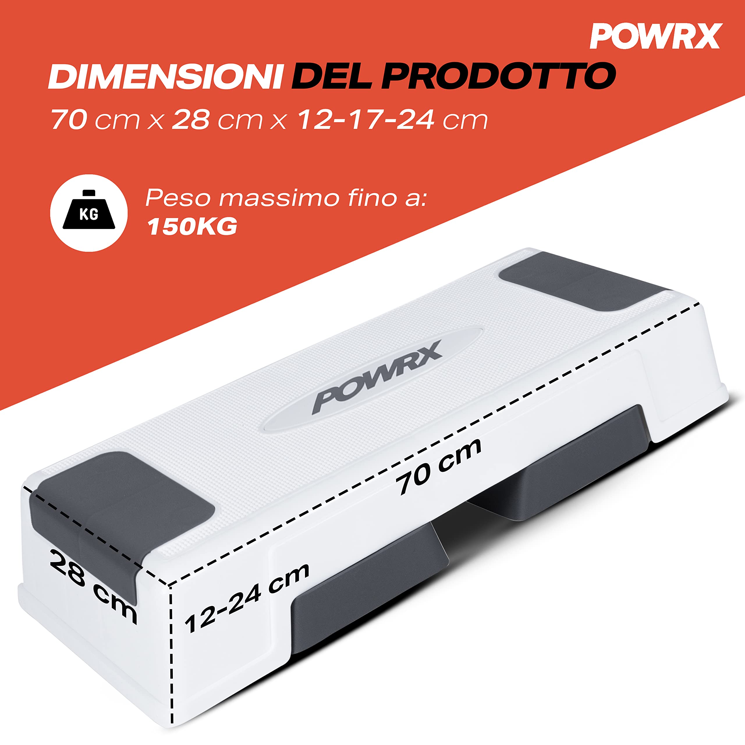 POWRX Step da Aerobica/Aerobic Step/Stepper Professionale - Altezza Regolabile (Bianco)