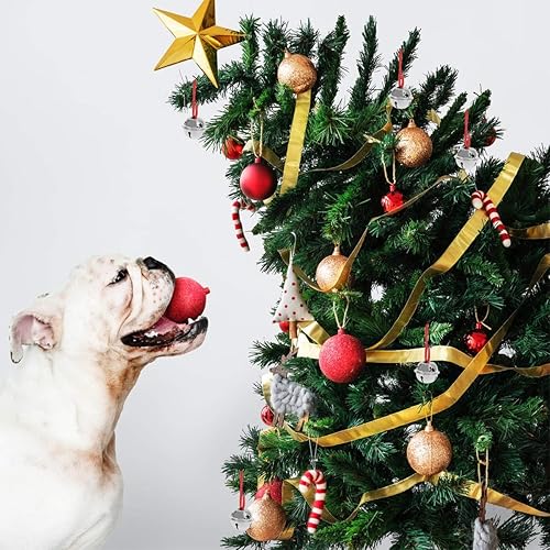 Miniatura 3 de 20 cascabeles de Navidad, campanas plateadas con purpurina hueca y estrella, con cinta, decoración de árbol de Navidad (1.6 in)