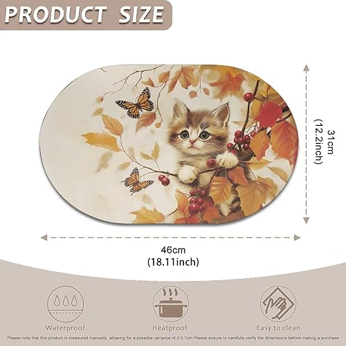 Miniatura 137 de Heat Resistant Placemats Oval Placemats Set of 6 Leather Washable and Wipeable Non Slip Place Mats, Waterproof Modern Dining Table Mats, Oval Floral