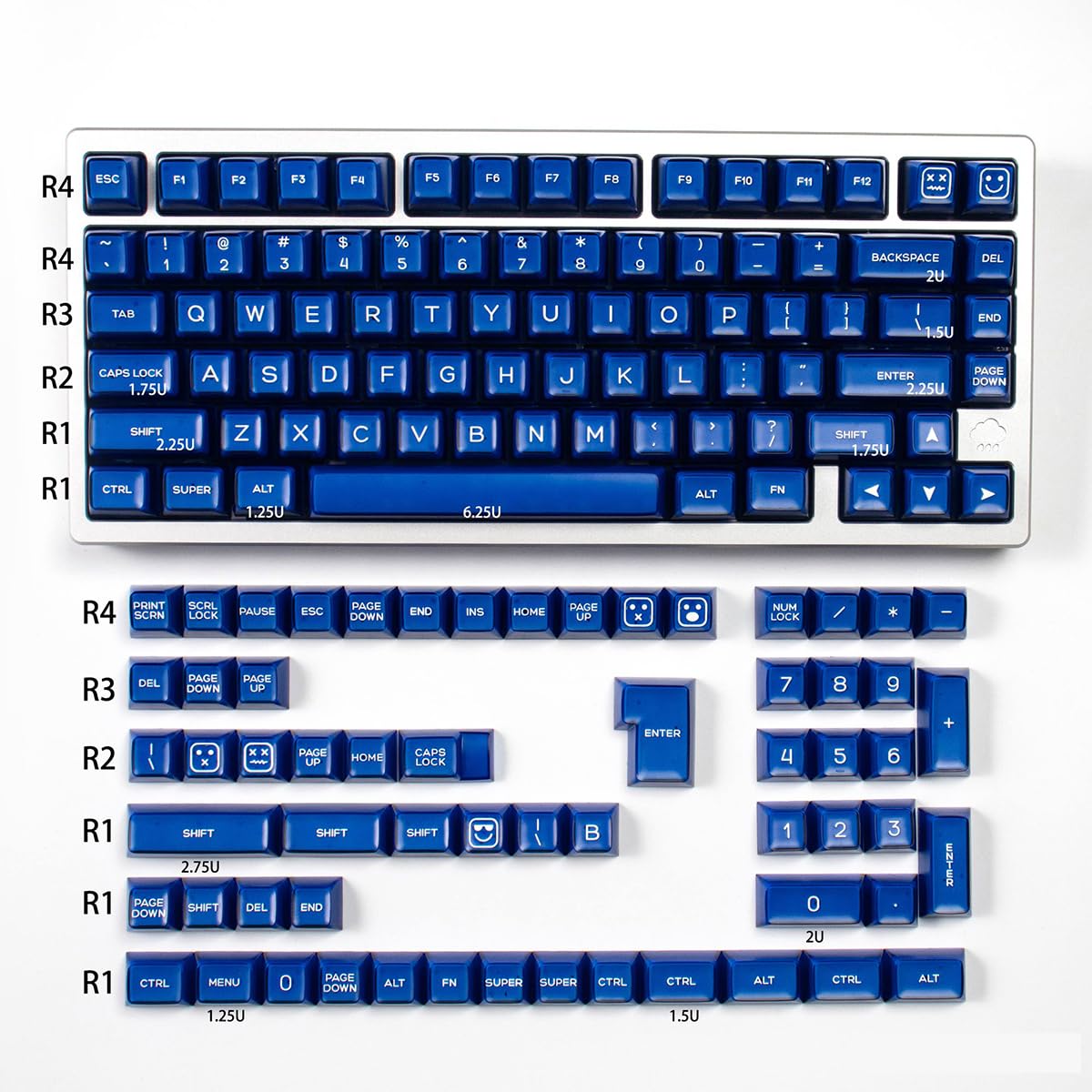 Juego de 142 Teclas PBT Doubleshot SA, Teclas traslúcidas Azules, compatibles con conmutadores Cherry MX 61, 64, 87, 100, 104, 108 y teclados mecánicos ISO ANSI