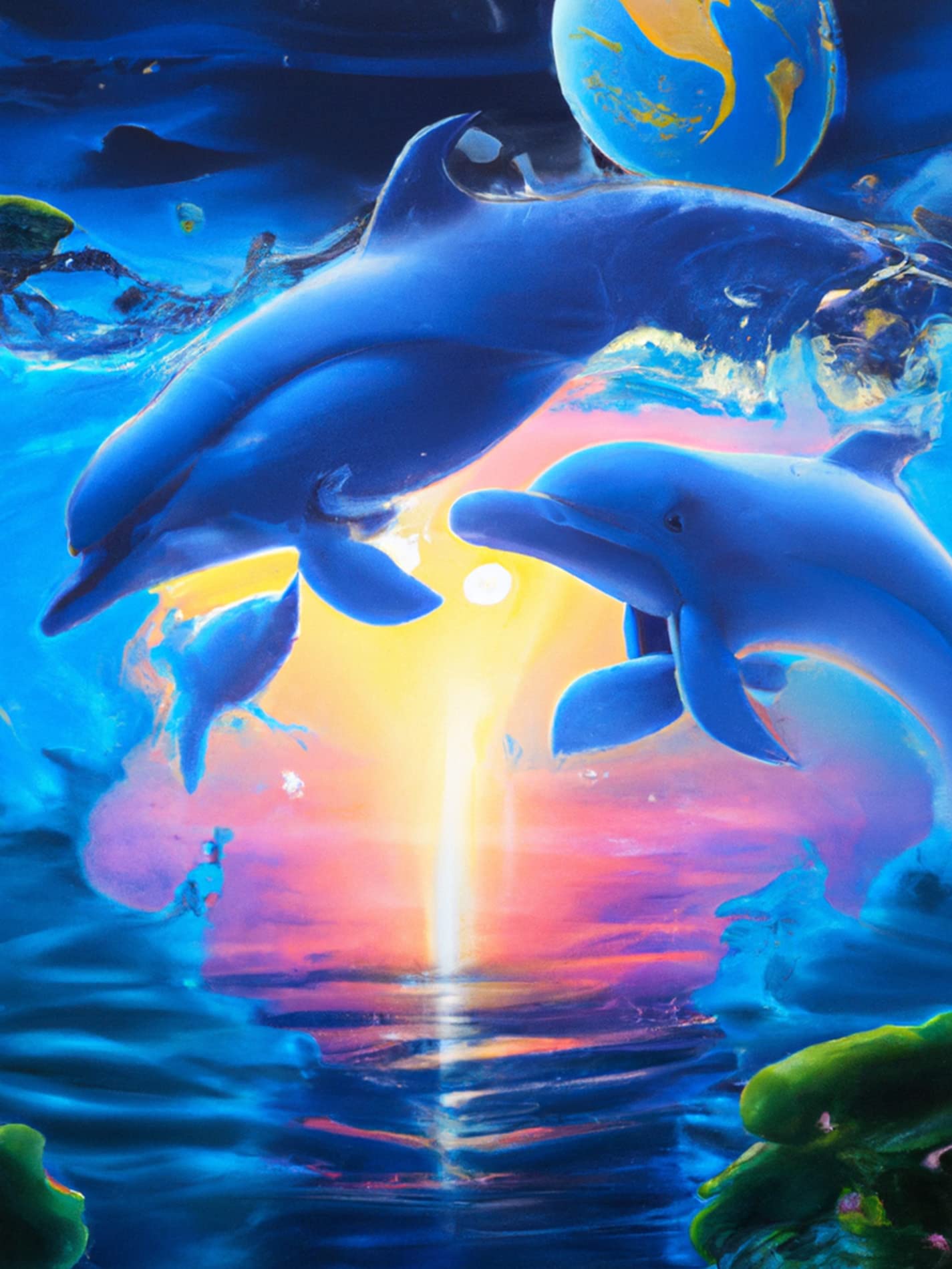 VAIIEYO 5D Diamond Art Kits for Adults Dolphin, Diamond Painting Animal,Paint by Numbers Full Drill Round Rhinestone Craft Canvas for Home Wall Decor Gift 12x16 inch-6