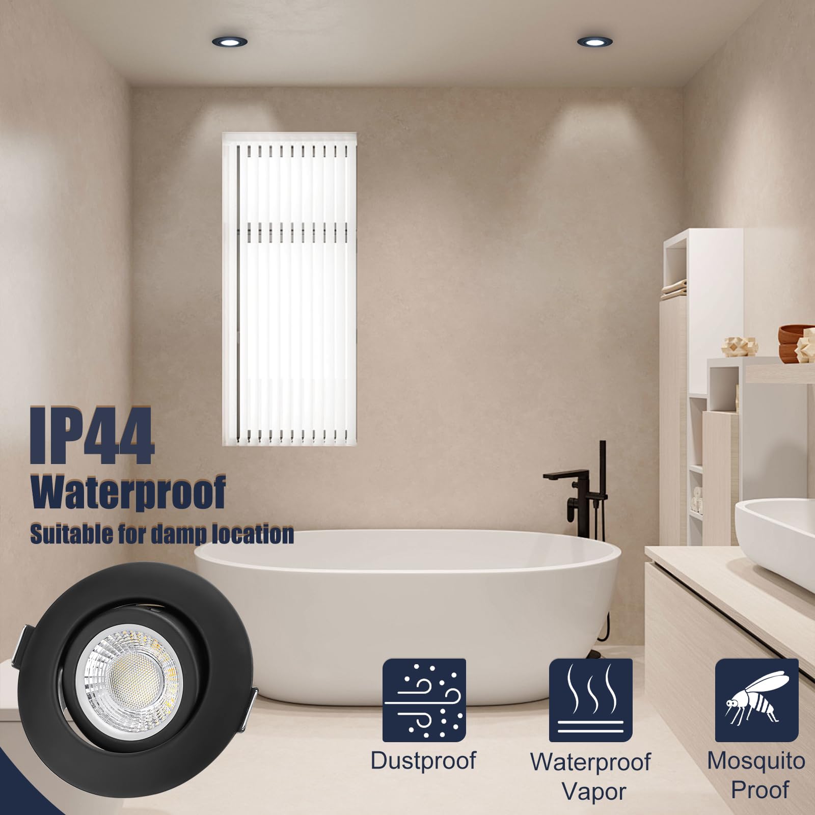 LED Einbaustrahler 230V Dimmbar Schwarz LED Spots 6W IP44 Bad Einbauleuchten Schwenkbar Deckenspots,Warmweiß Neutralweiß Kaltweiß deckenleuchte für Badezimmer Küche Wohnzimmer,6er Set