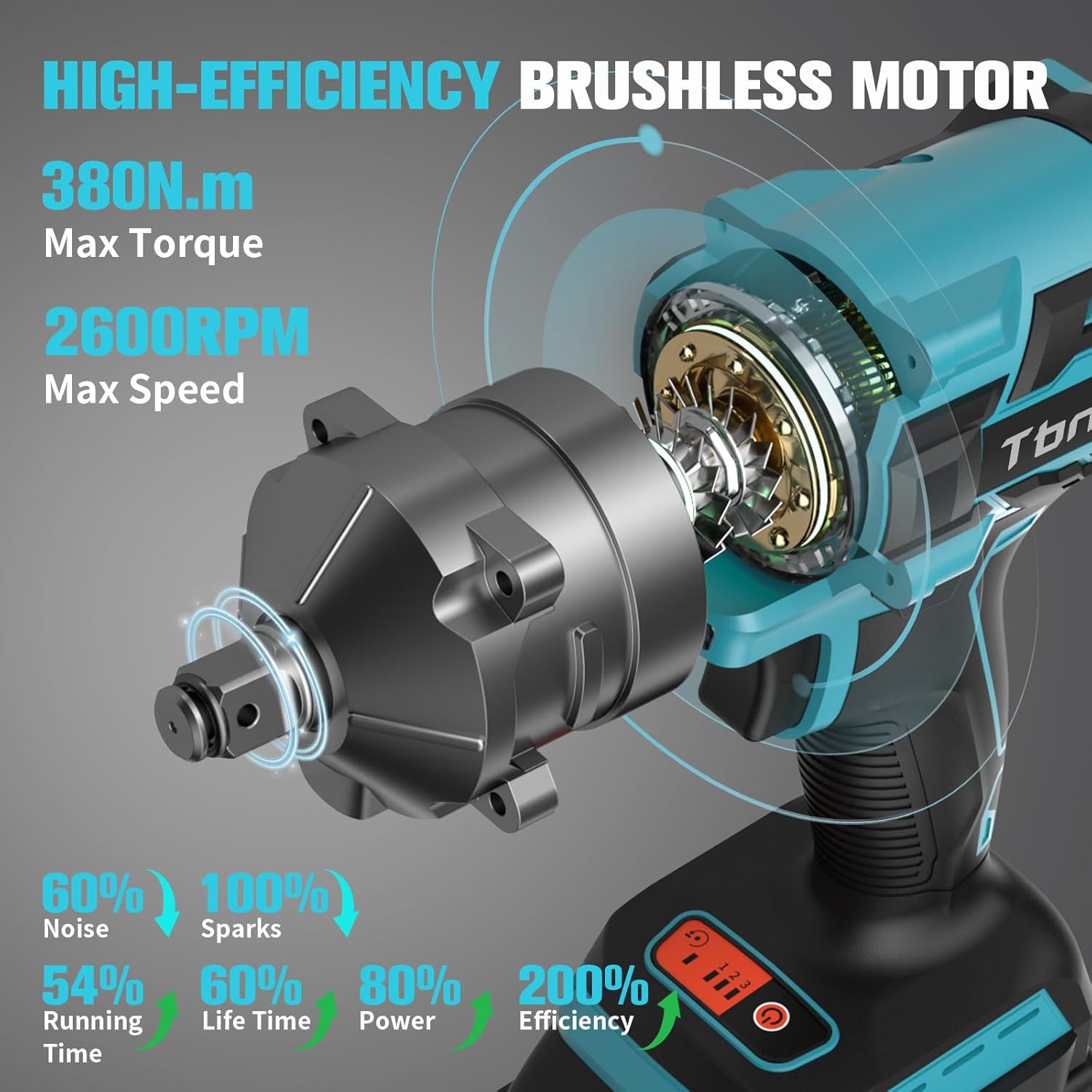 Cordless Impact Wrench 1/2inch High Torque 406 Ft-lbs 380N.m Brushless Impact Gun 2600RPM with 4.0Ah Battery 4 Sockets 6 Drill Bits and Charger
