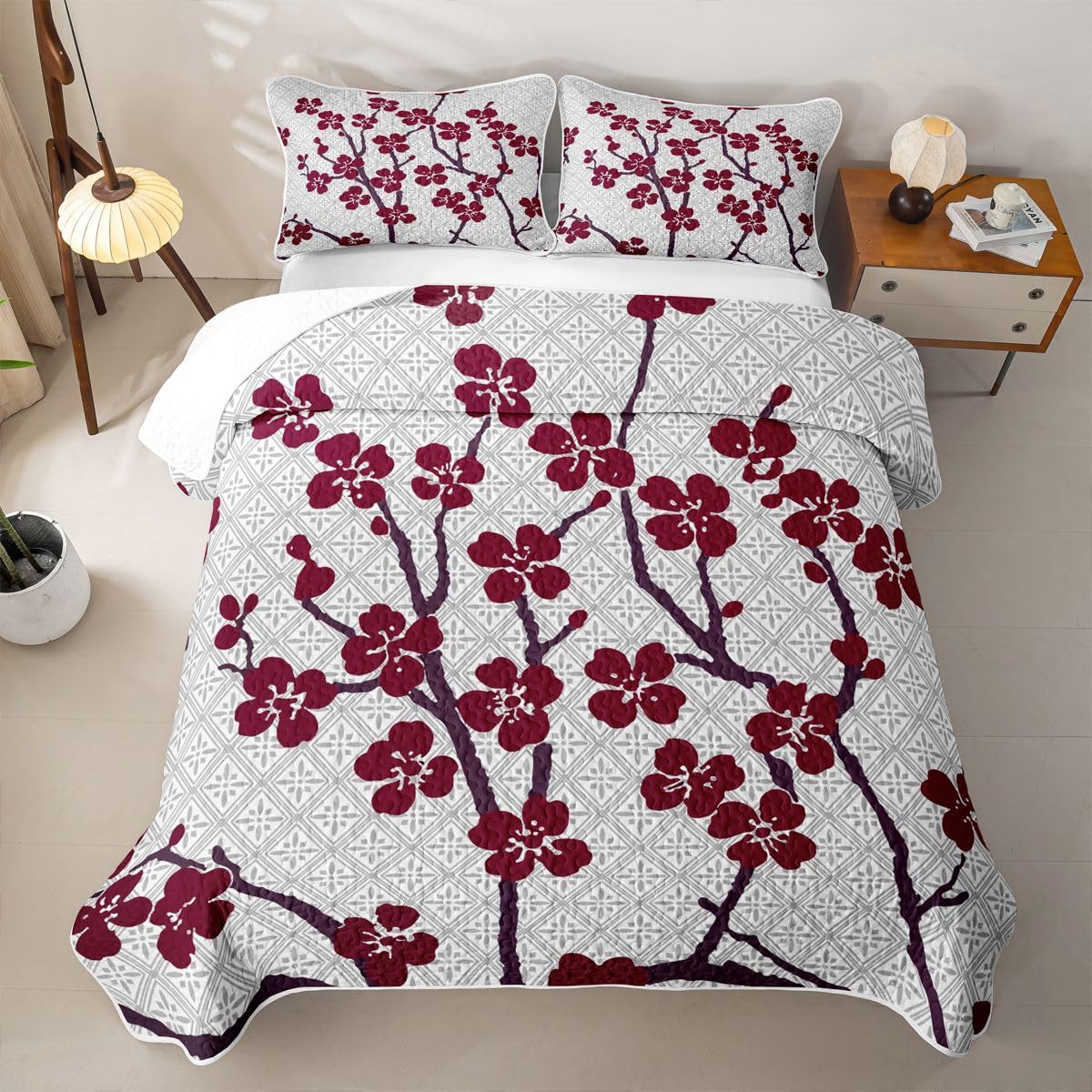 Homewish Cherry Blossom - Set copripiumino king size, 3 pezzi