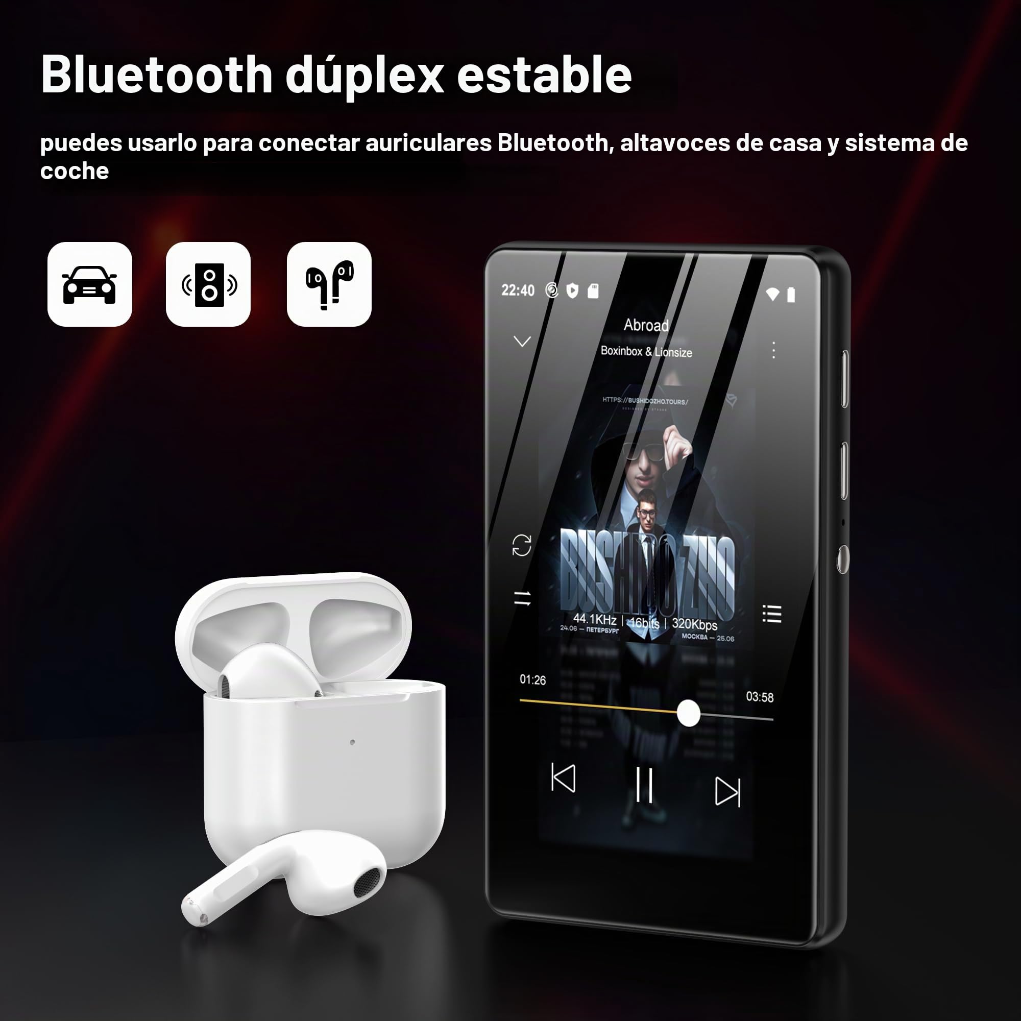 Reproductor MP3 SWOFY con Bluetooth y WiFi, pantalla táctil de 4,0 pulgadas, reproductor MP3 y MP4 Android con Spotify, Pandora, Amazon Music, Libby, Audible, navegador, ampliable hasta 1TB (Negro)