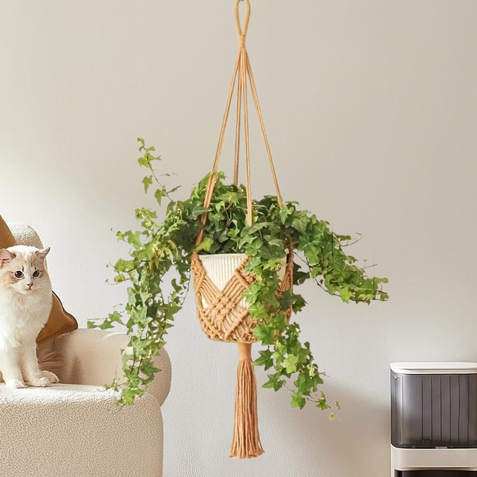 Appendiabiti Per Piante In Macramè – Confezione Da 2 Cesti Sospesi In Corda Di Cotone Per Interni/Esterni, Stile Boho, Lunghi 55 Cm - 2