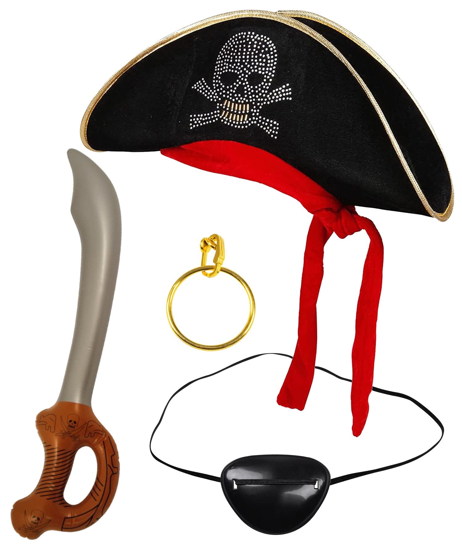 Dreamzfit Pirate Hat, Eye Patch & Inflatable Sword Set | Premium Adult Captain Costume Kit for Halloween, Parties & Role Play | Complete Pirate Outfit Accessories