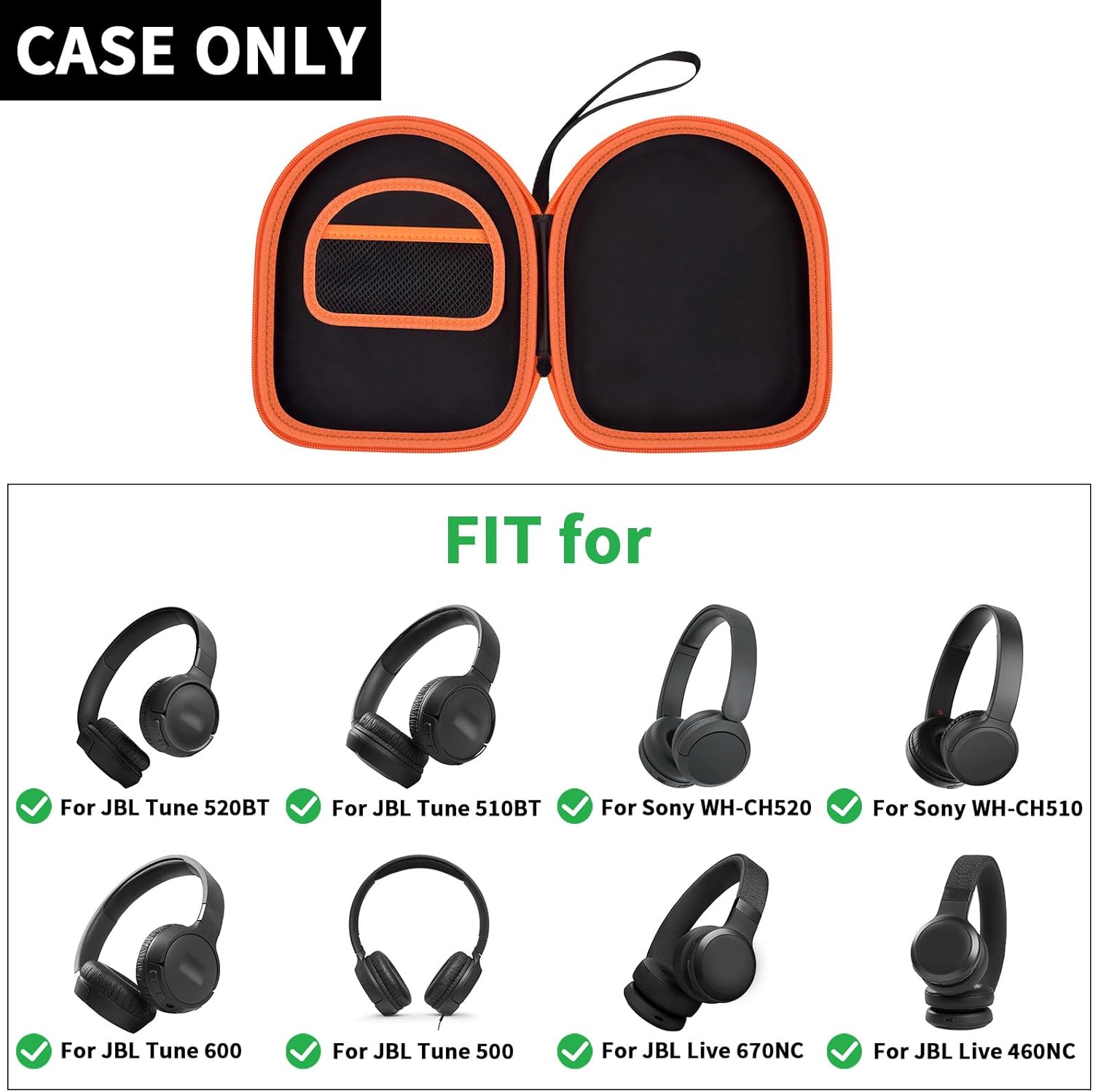 Headphone Case Compatible with JBL Tune 510BT/ 520BT/ for Sony WH-CH520/510/ for JBL Live 460NC/670NC Wireless On-Ear Headphones, Bluetooth Head Phones Protective Storage Bag for Charging Cable-Black - Image 2