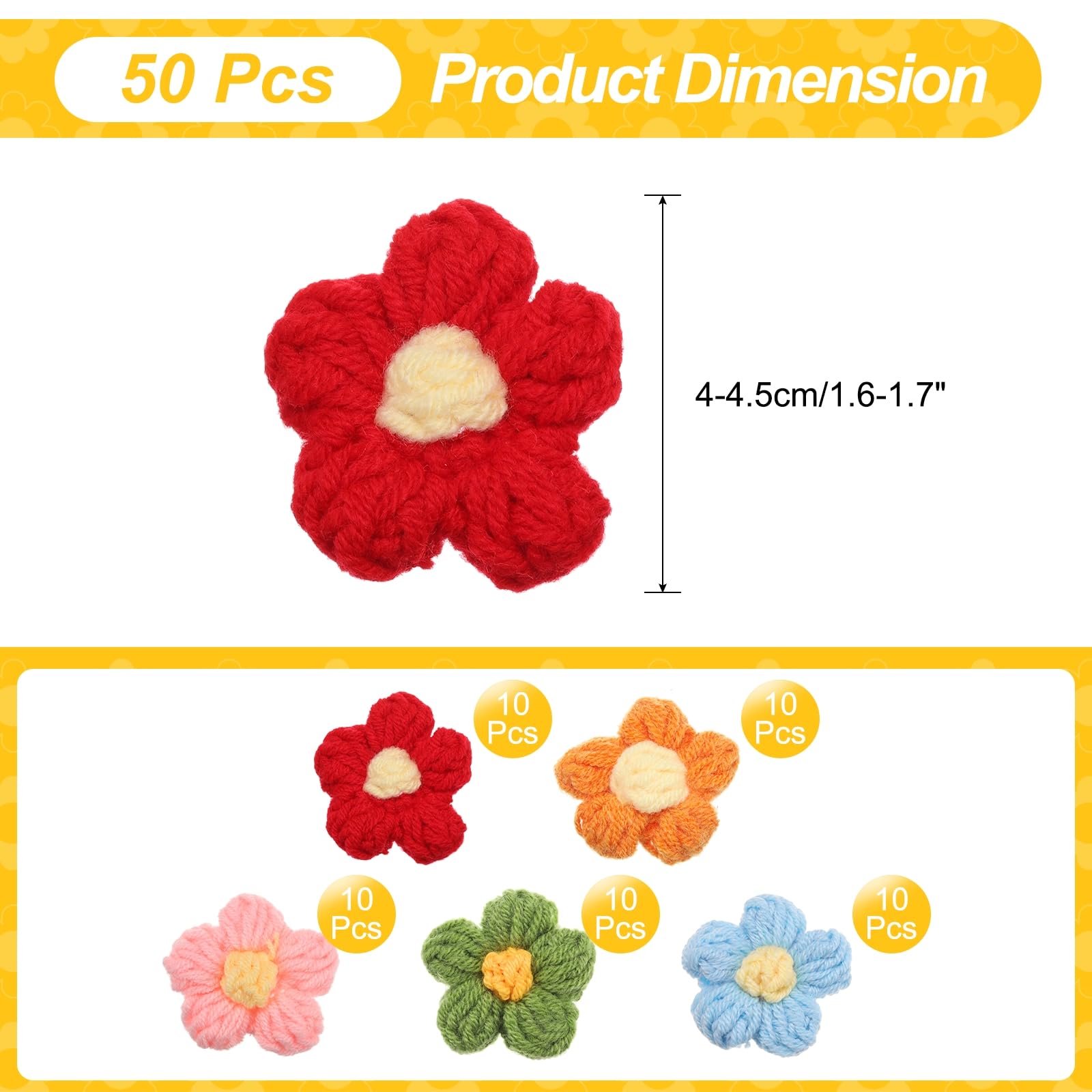 QUARKZMAN 50 Pezzi Fiori All'Uncinetto Da Cucire | Forma Di Fiore 4 Cm, Colori Bianco E Marrone | Applicazioni Floreali Fai Da Te Per Vestiti E Decorazioni