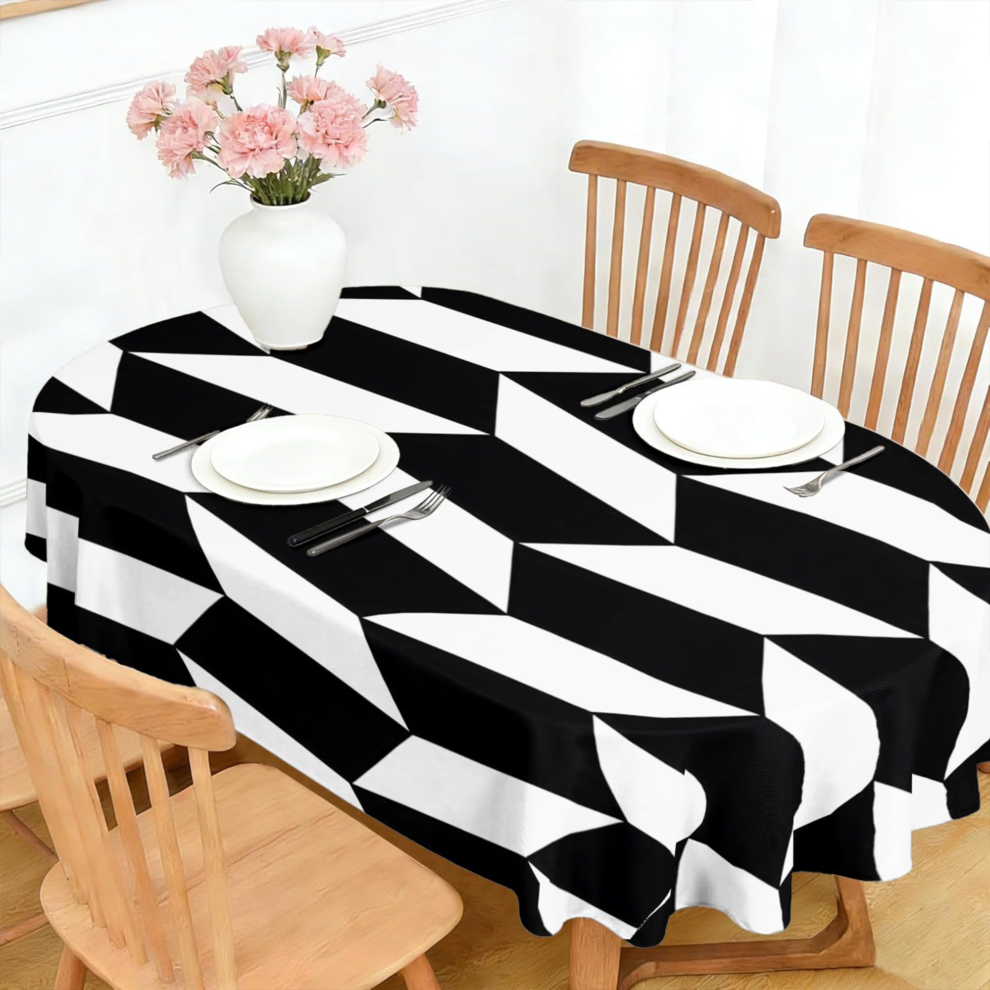 Nappe Ovale 180x260 cm Motif Carreaux Cubes 3D, Imperméable et Anti-Tache, Nappe de Table Lavable GéOméTrie, Linge de Table Décoration pour Cuisine Salle à Manger Jardin Terrasse Balcon A-7