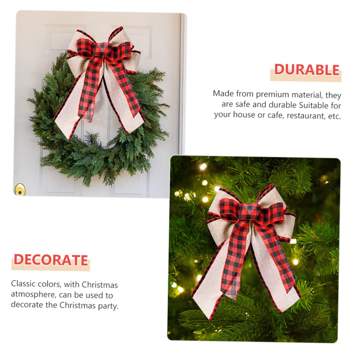 PRETYZOOM 20 Pz Fiocco Scozzese della Porta D'ingresso per Le Vacanze Ornamento Dell'albero di Natale Decorazione Natalizia Fiocco di Nastro a Quadretti Decorativo Biancheria