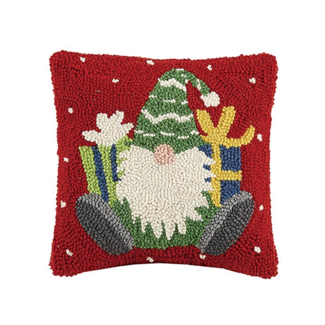 Peking Handicraft 31TG256C10SQ Gnome with Presents Hook Pillow, 10-inch Length, Wool and Cotton