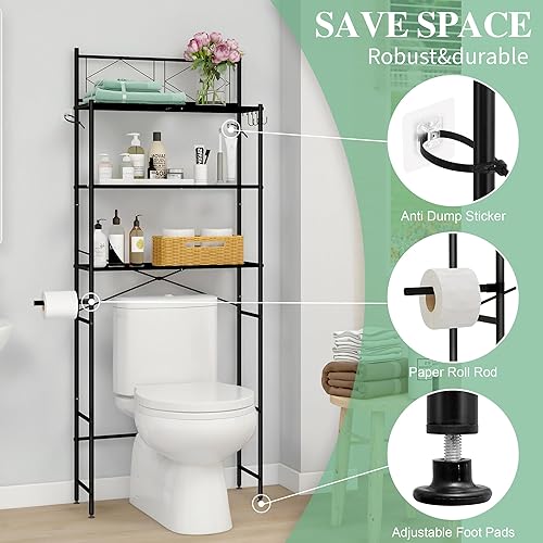 Miniatura 7 de MallBoo Estante de almacenamiento para inodoro con barra en forma de X, 3 niveles para colocar sobre el inodoro, fácil de montar, 9.45 pulgadas de