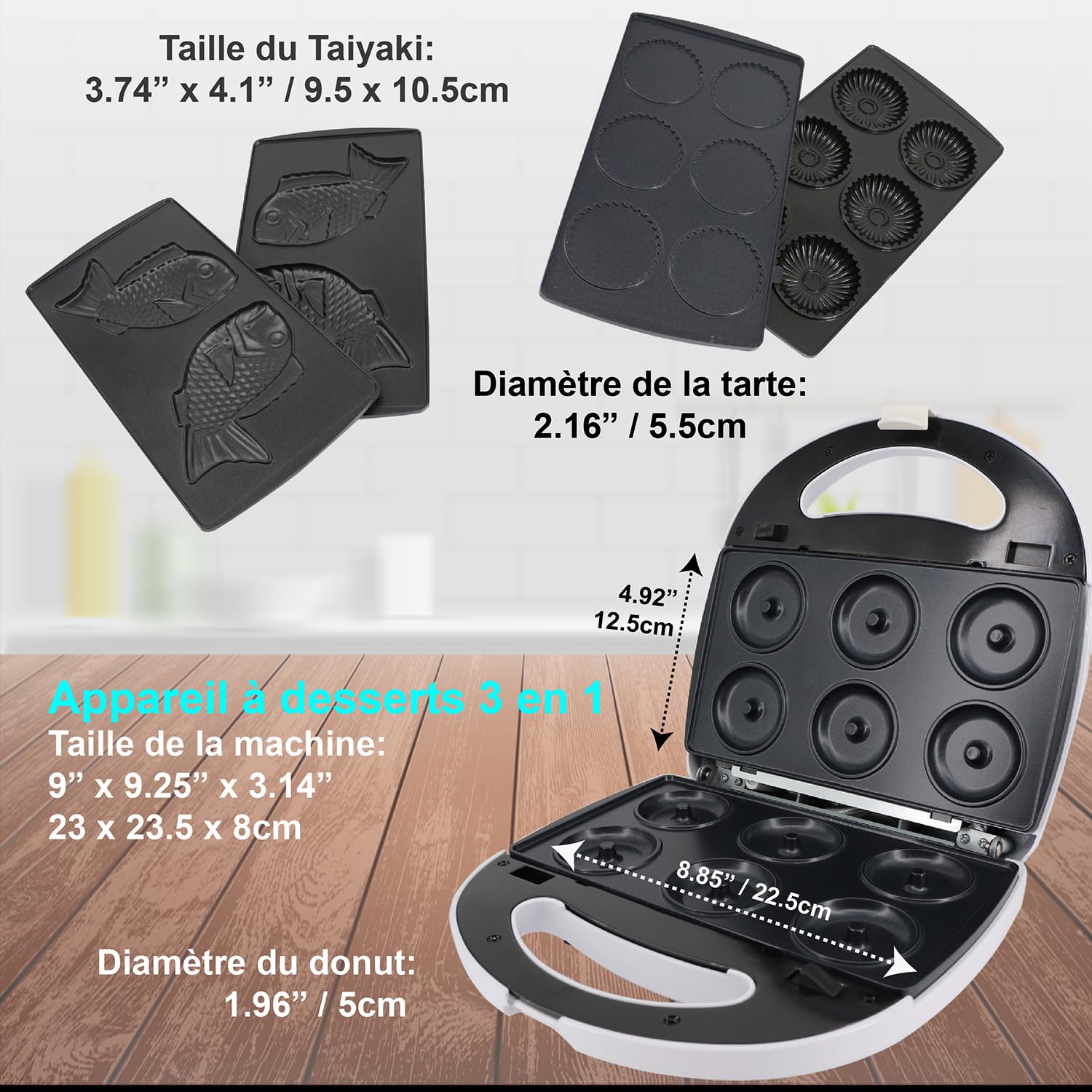 StarBlue Appareil Pour Petits Beignets, Tartes Et Quiches, Machine A Taiyaki, 3 En 1, Avec Plaque Amovible, 220-240 V CA, 50/60 Hz, 700-800 W, Blanc