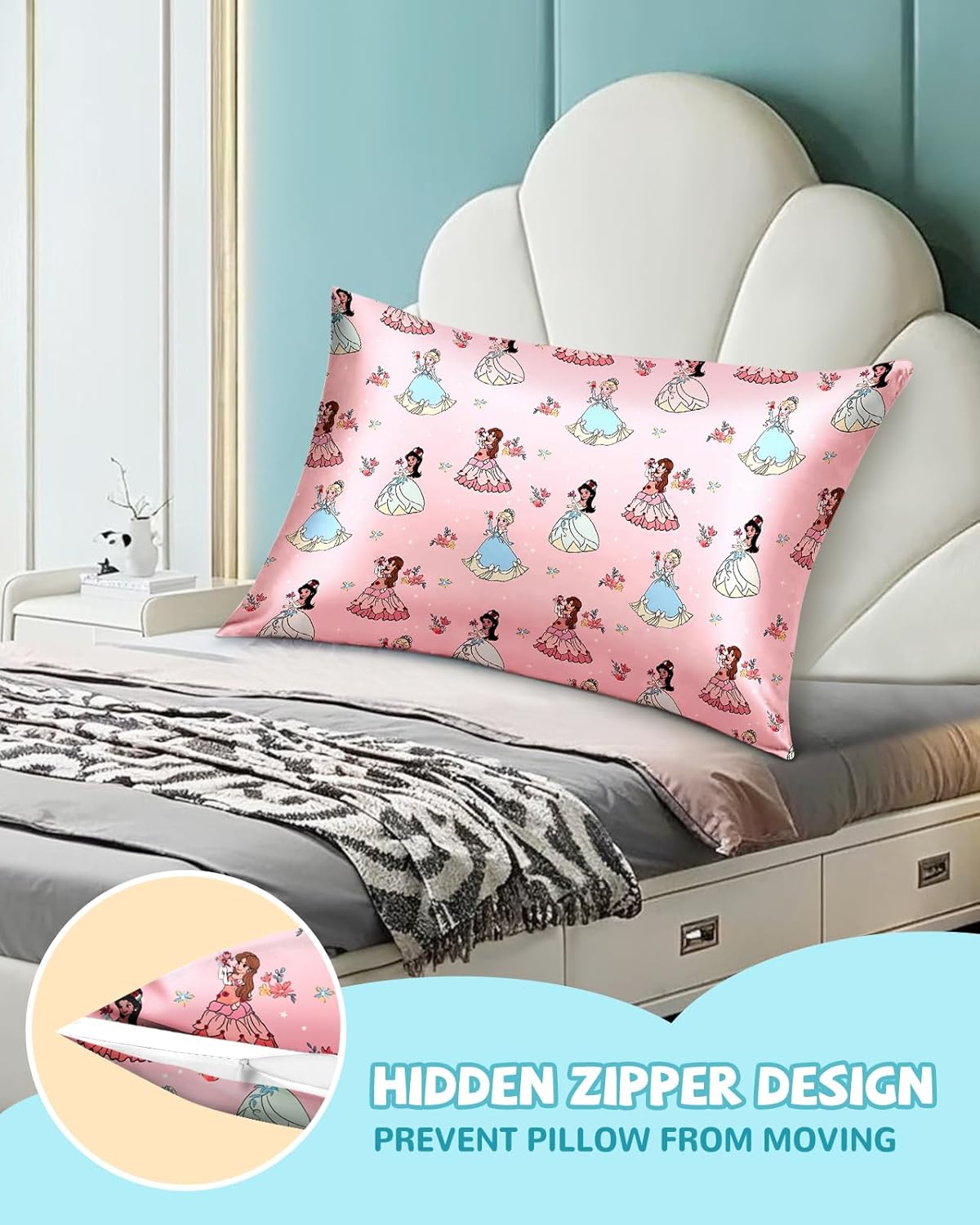 Silk Pillowcase for Kids - 30 x 20 Inches Queen Size Mulberry Silk Pillow Case with Zipper Cute Cartoon Kawaii Teens Girls Boys Pillowcase for Hair and Skin, Floral Girl - Image 5