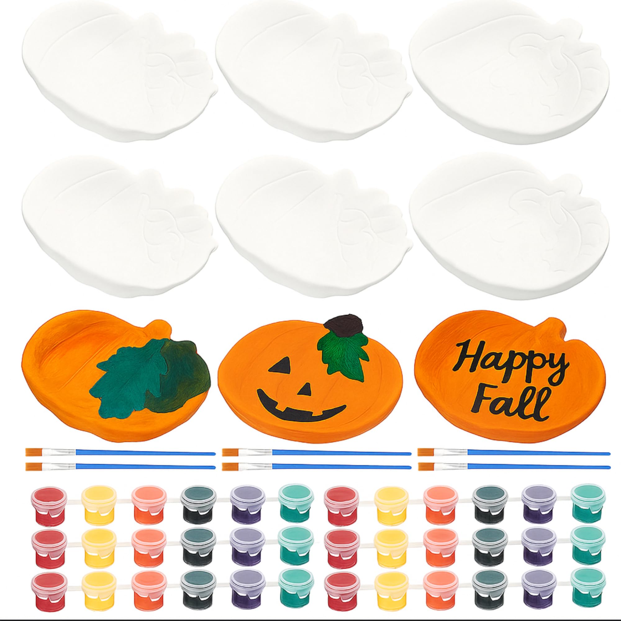 6 Set Fall Ceramic Pumpkin Bowls to Paint Craft Kit Halloween Unpainted Mini Ceramic Pumpkins Bowls with Paints and Brushes Ready to Paint for