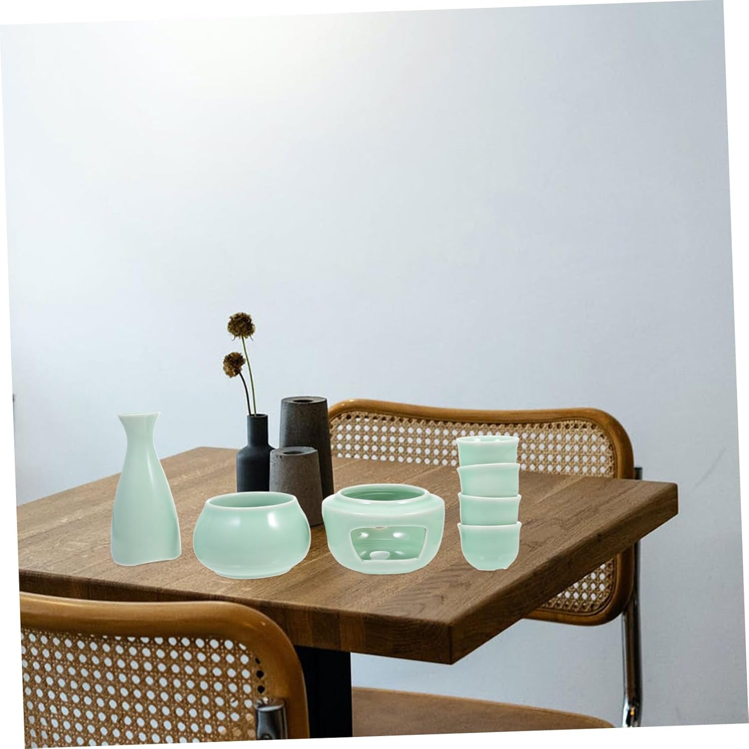 PRETYZOOM Japanese Sake Serving Set Warmer Ceramic Wine Dispenser and Small Cups for Hot Cold Sake for Entertaining or Special Occasions