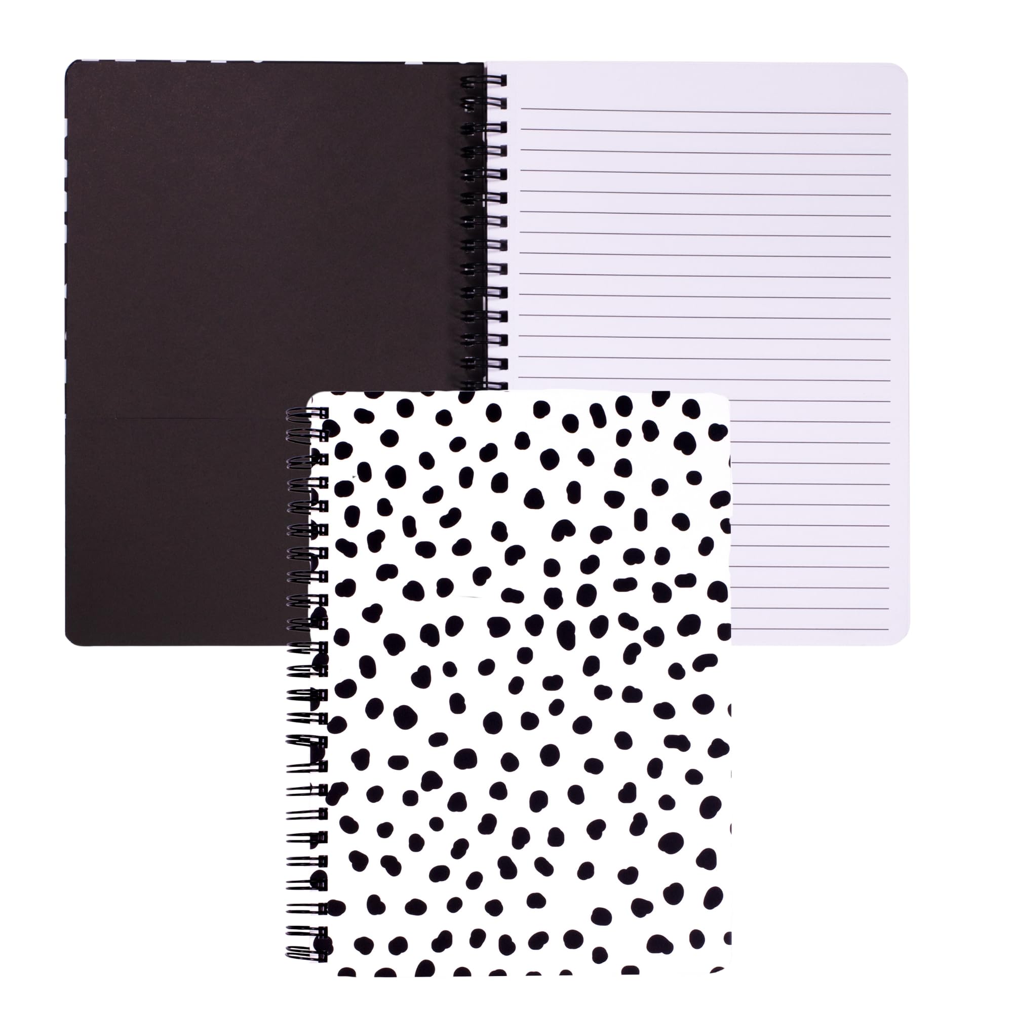 Steel Mill & Co Cute Mini Spiral Notebook, 8.25" x 6.25" Journal with Durable Hardcover and 160 Lined Pages, Black Dots